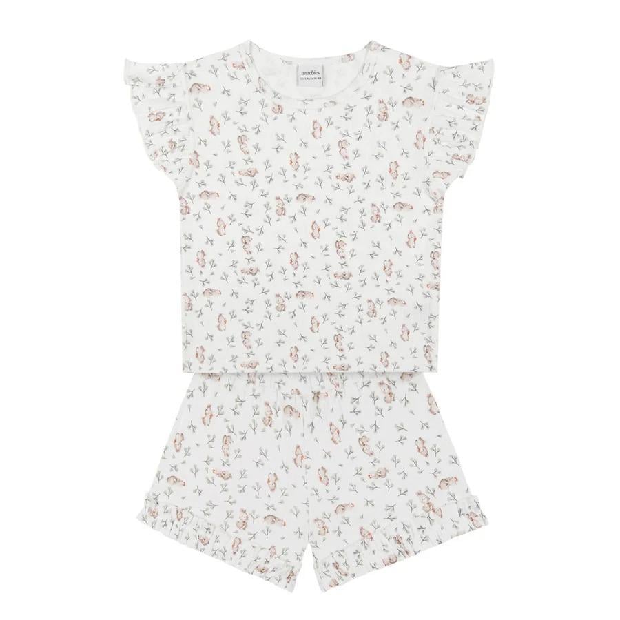 Sevimli Tavşan Fırfırlı Şortlu Pijama Takımı