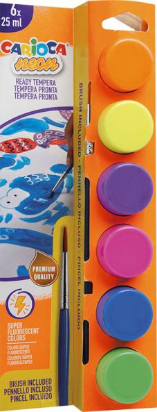 Tempera Suluboya Süper Yıkanabilir Fırçalı Fosforlu Renkler 6*25 Ml