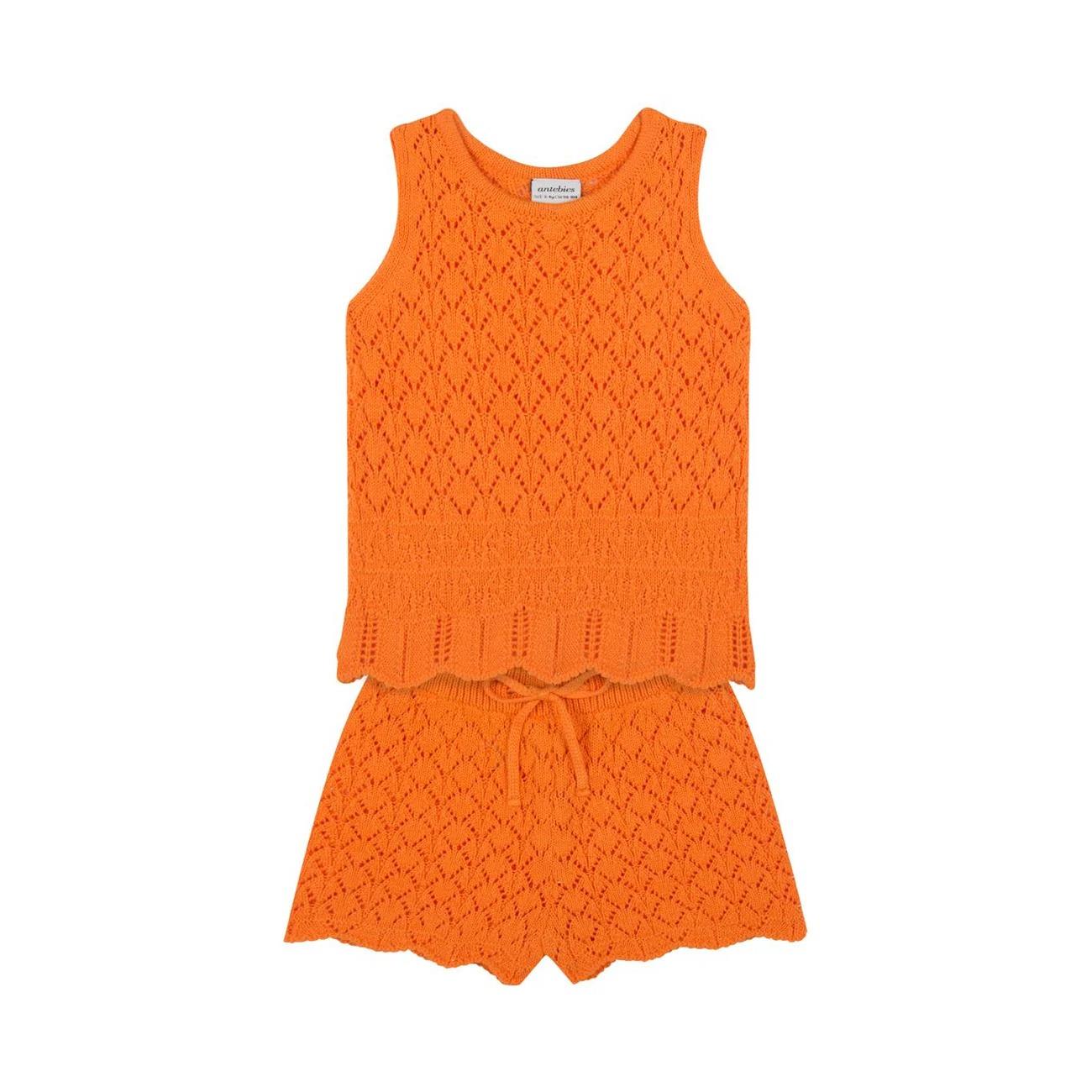 Turuncu Jakarlı Triko Şortlu Set