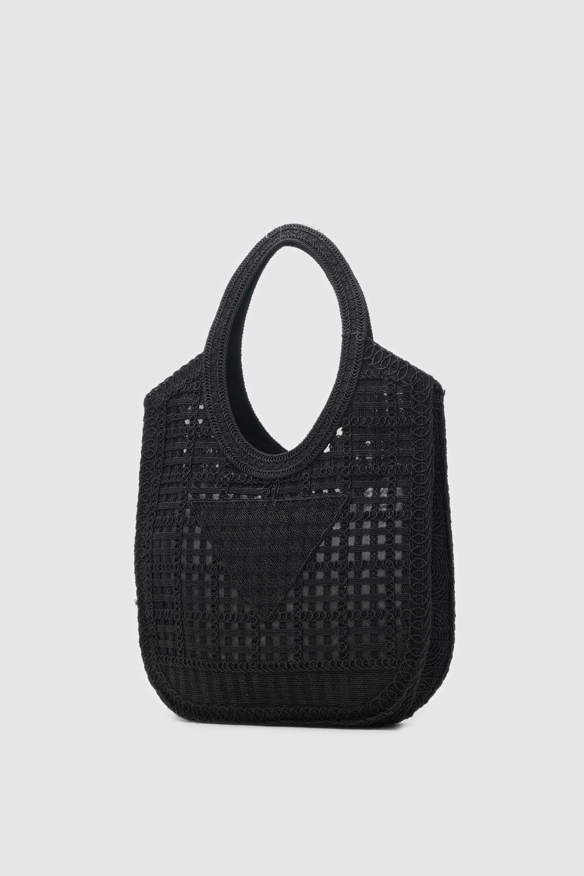 Vicolo Handmade Makrome Tote Çanta Siyah