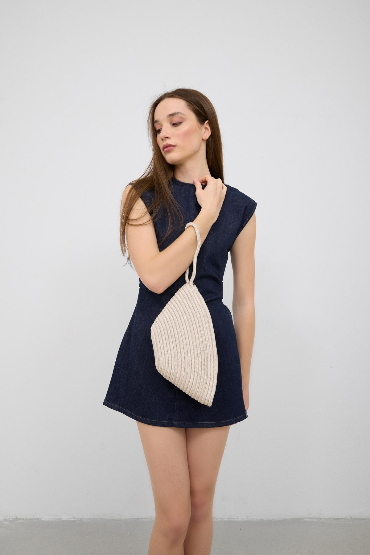 Rome Handmade Hasır Clutch Çanta Krem