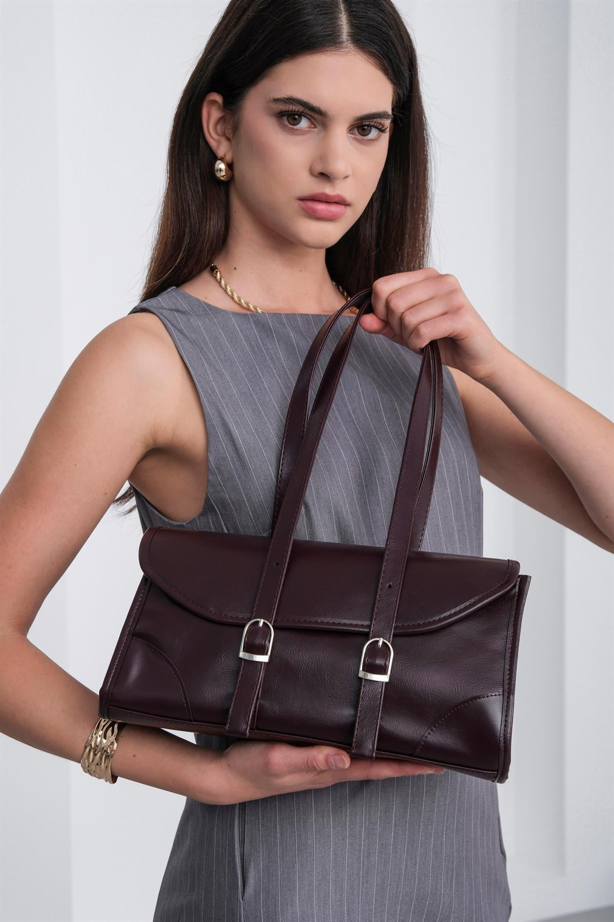 Lue Vintage Baget Çanta Mürdüm