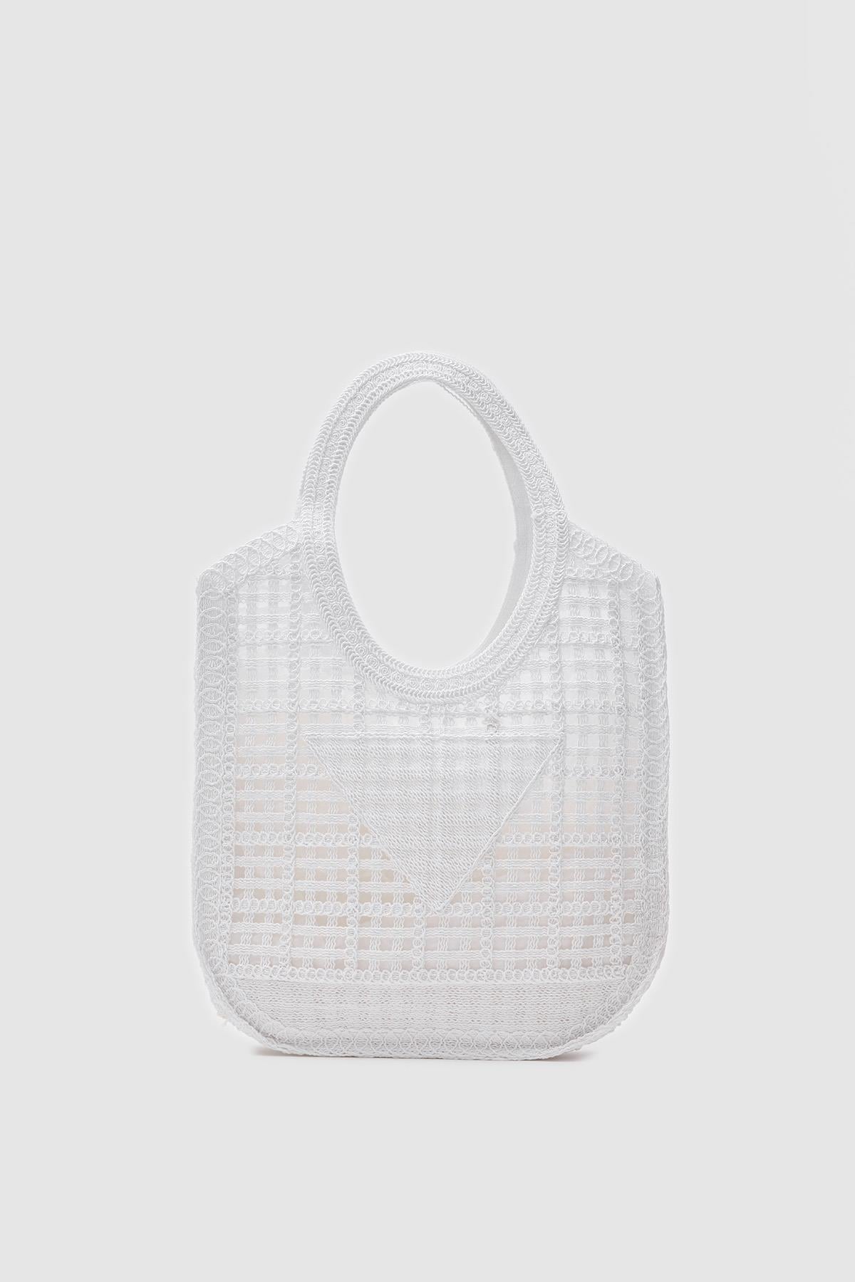 Vicolo Handmade Makrome Tote Çanta Beyaz