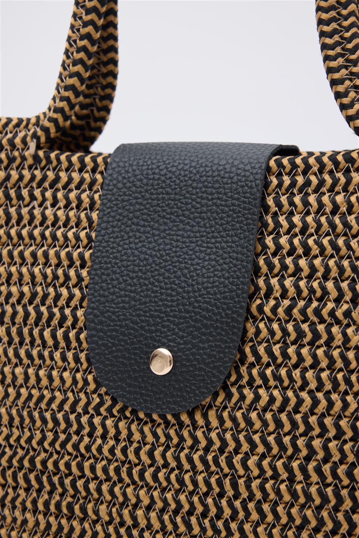 Duffy Kapaklı Handmade Hasır Tote Çanta Hardal Sarısı