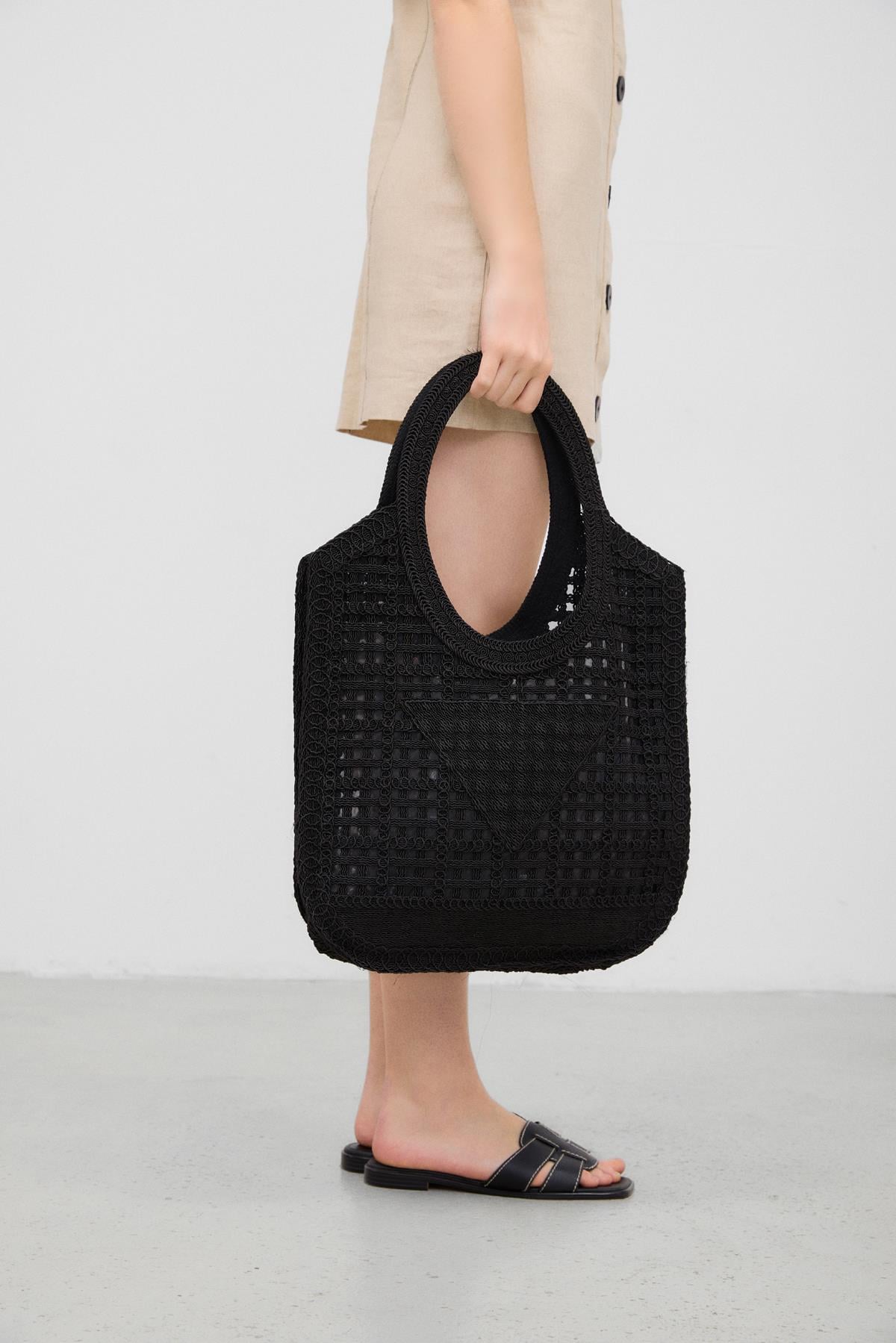 Vicolo Handmade Makrome Tote Çanta Siyah