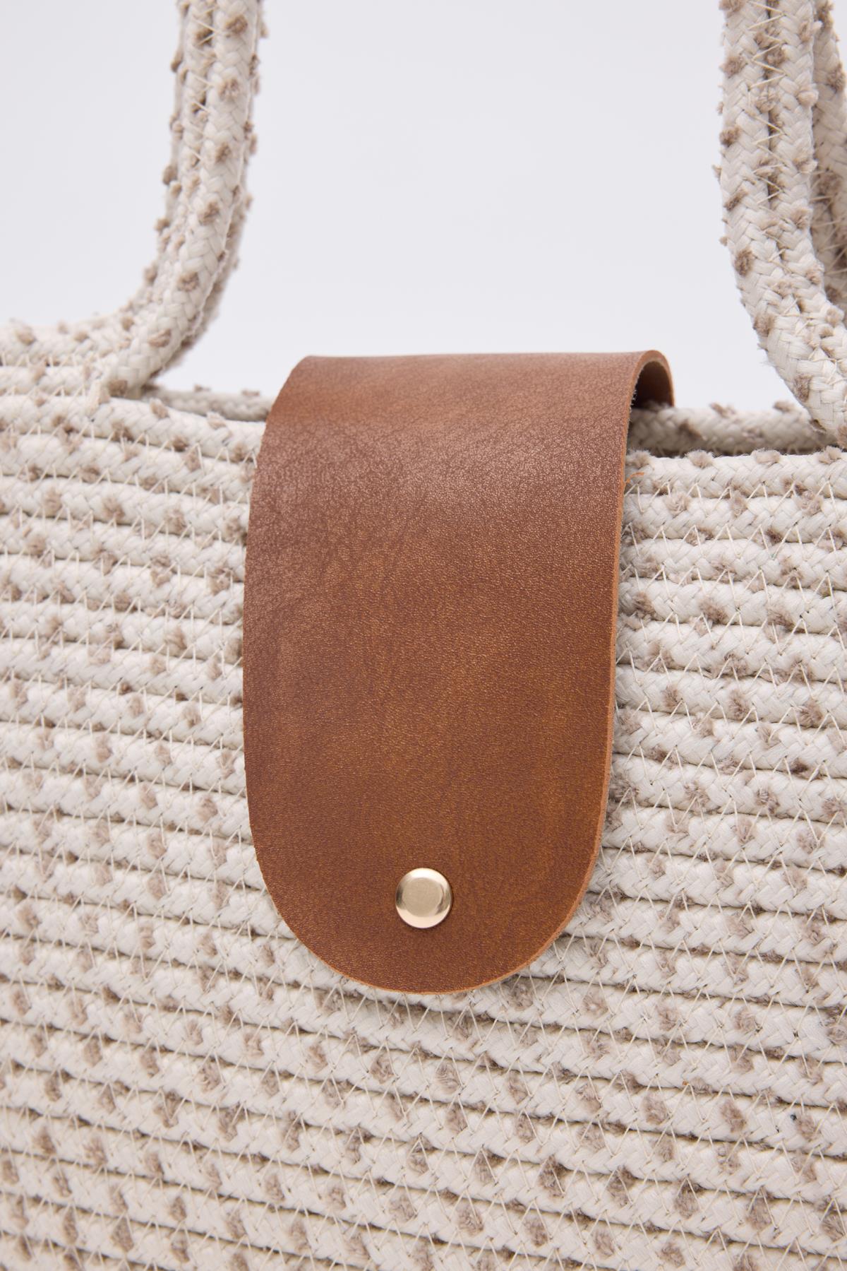 Duffy Kapaklı Handmade Hasır Tote Çanta Ekru