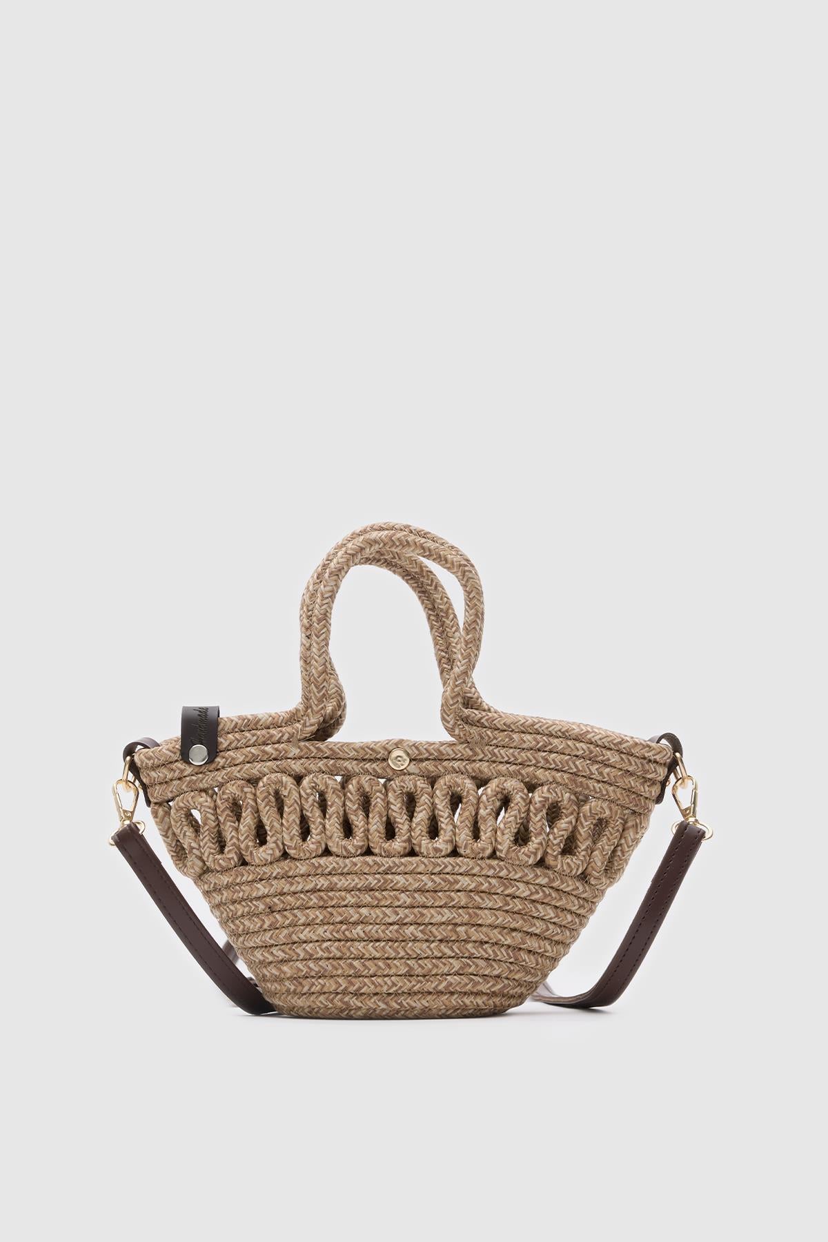 Ortega Handmade Mini Hasır Çapraz Çanta Vizon