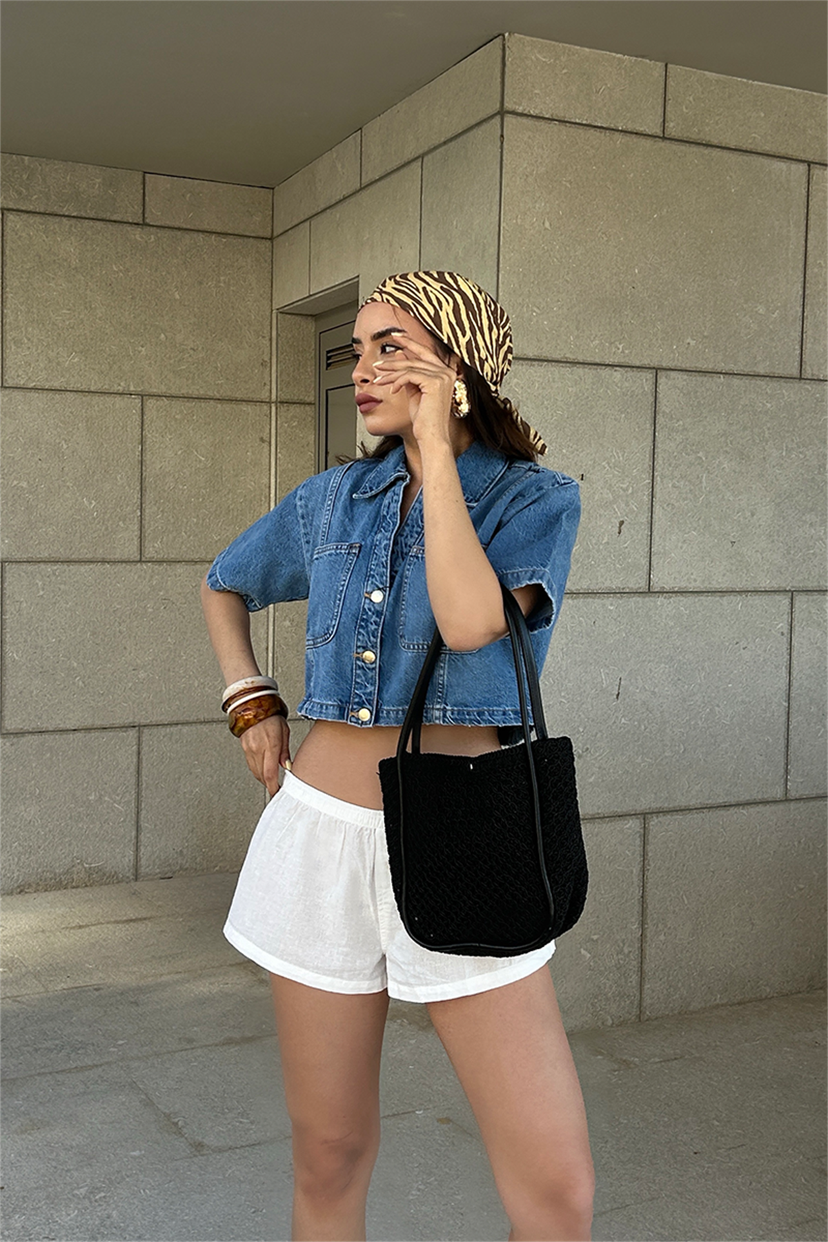 Palma Handmade Midi Hasır Omuz Çantası Siyah