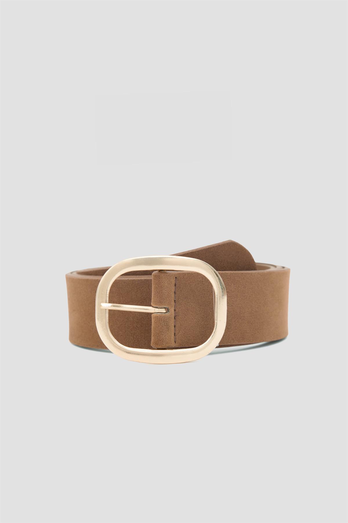 Süet Oval Tokalı Kemer Taba