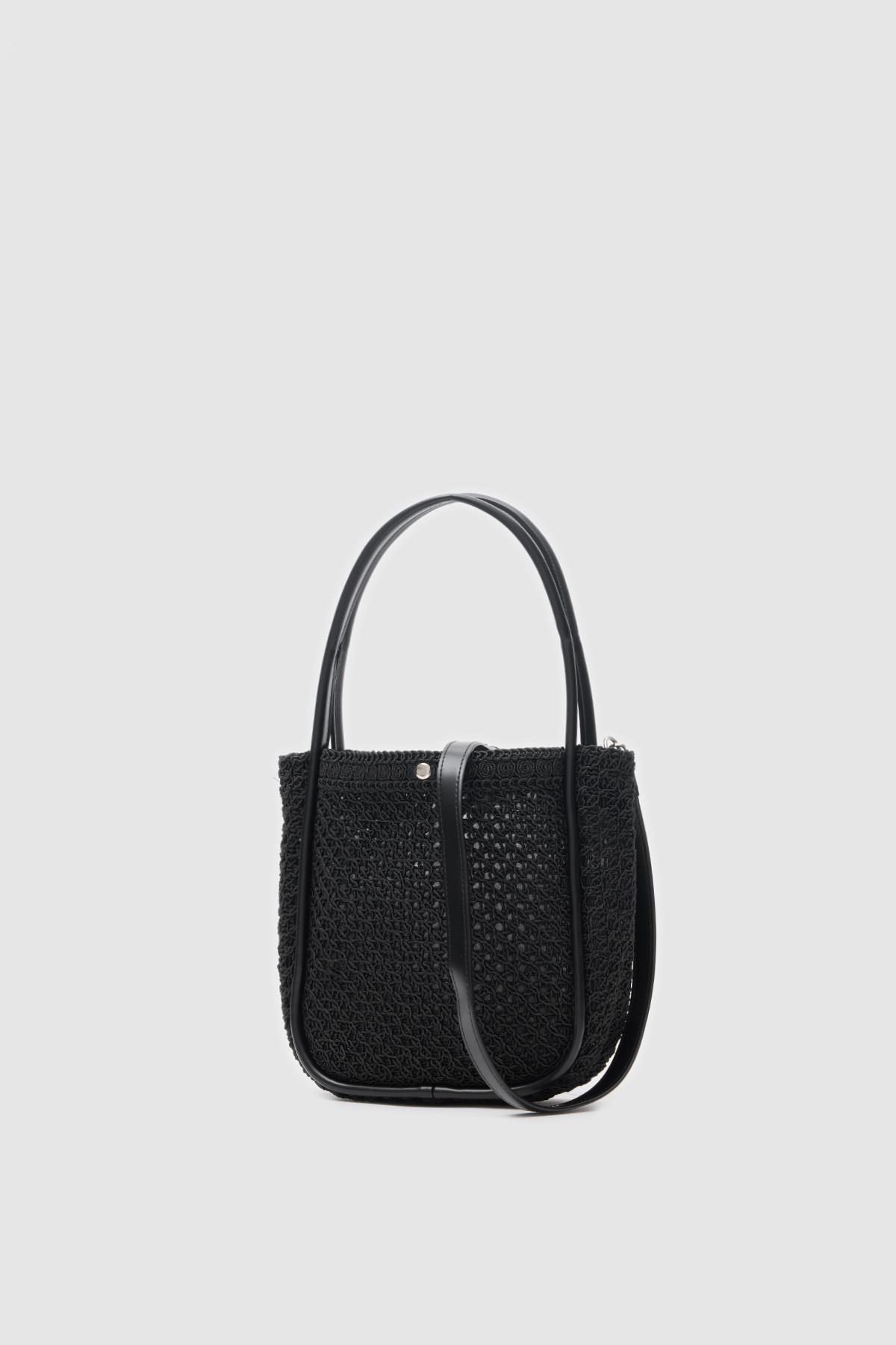 Palma Handmade Midi Hasır Omuz Çantası Siyah