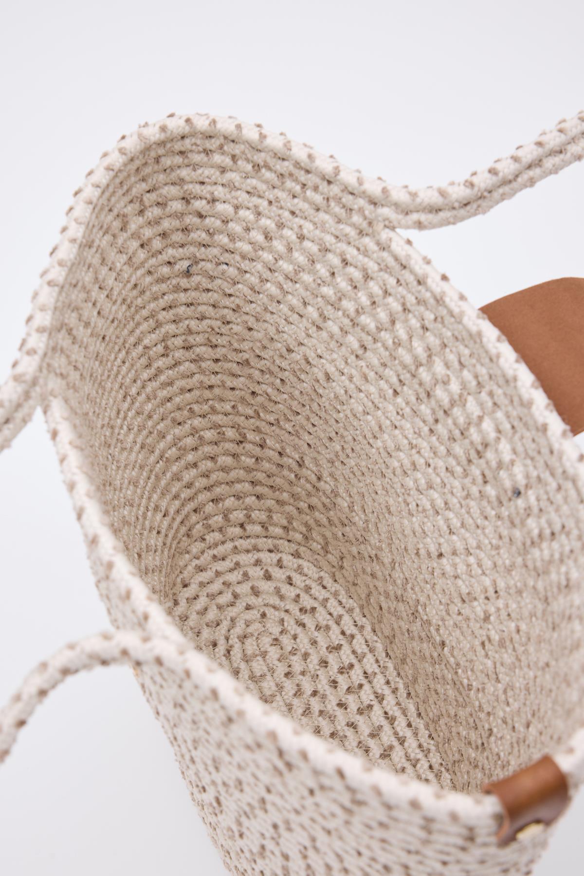 Duffy Kapaklı Handmade Hasır Tote Çanta Ekru