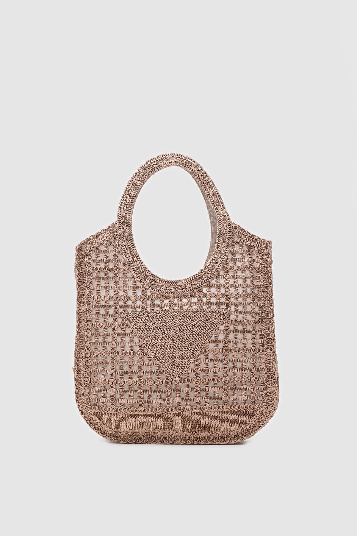 Vicolo Handmade Makrome Tote Çanta Vizon