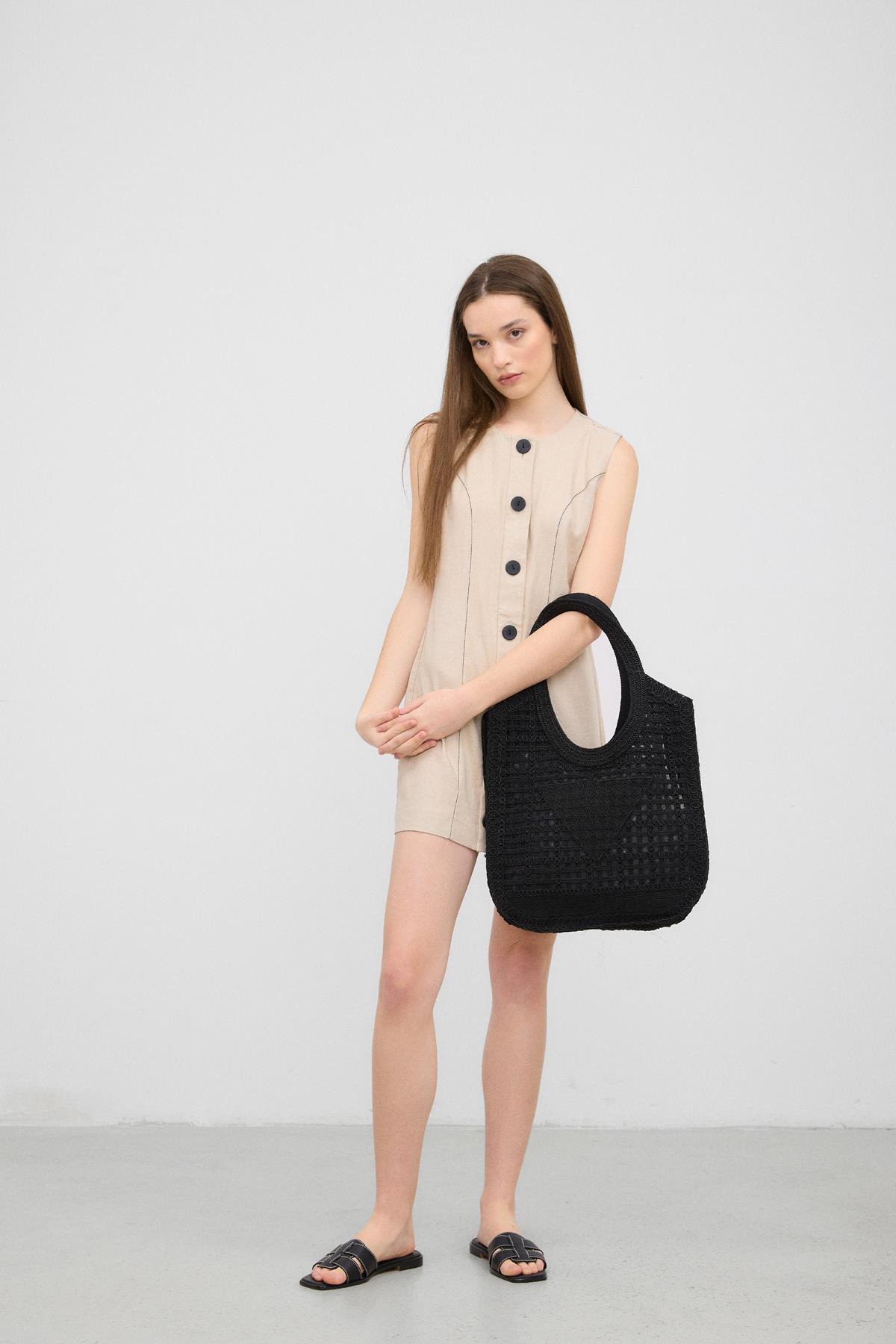 Vicolo Handmade Makrome Tote Çanta Siyah