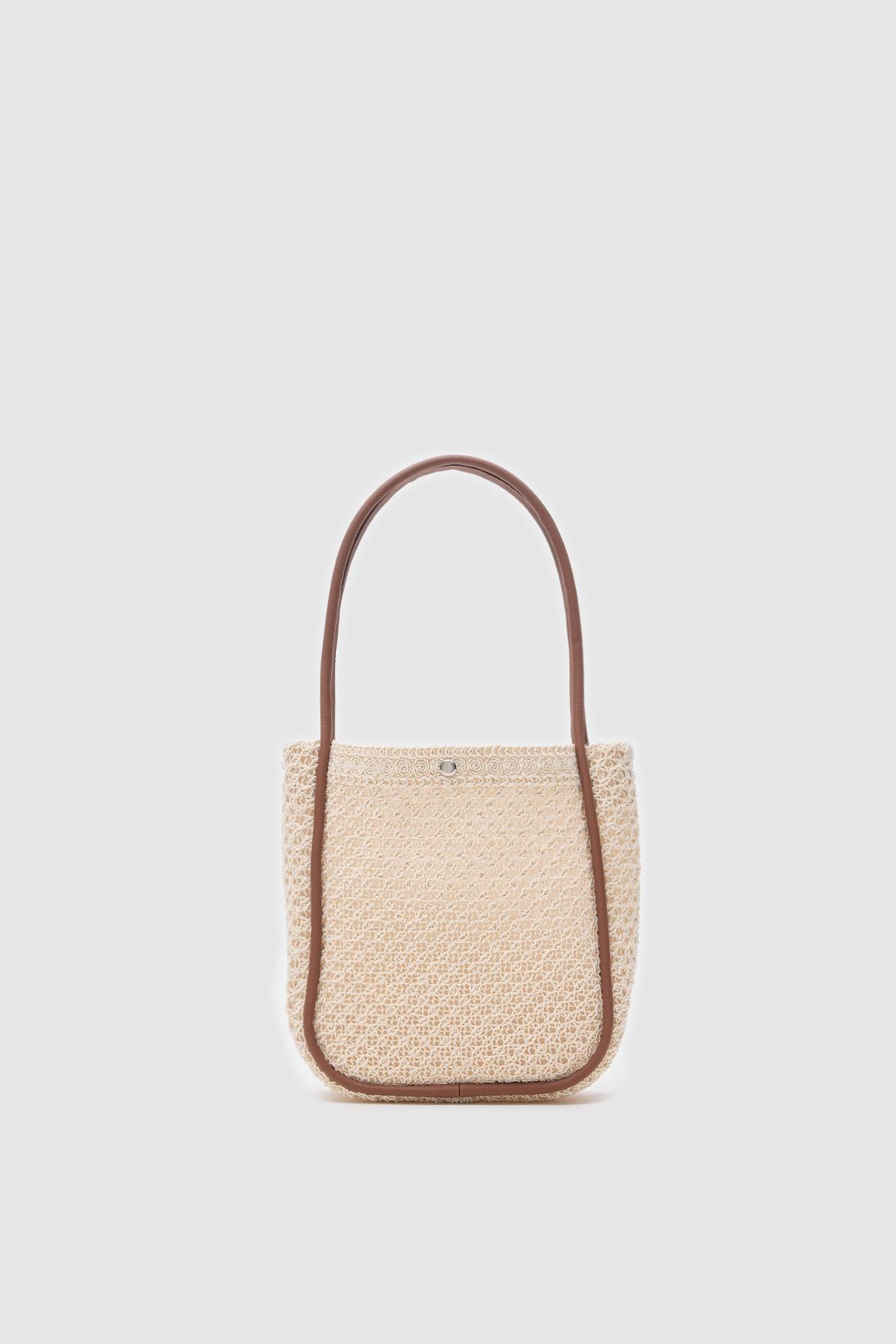 Palma Handmade Midi Hasır Omuz Çantası Krem