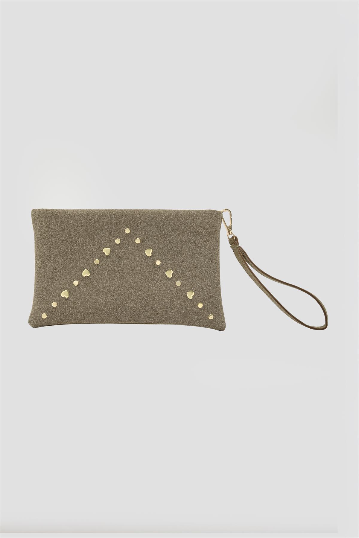 Geez Troklu Clutch Çanta Vizon
