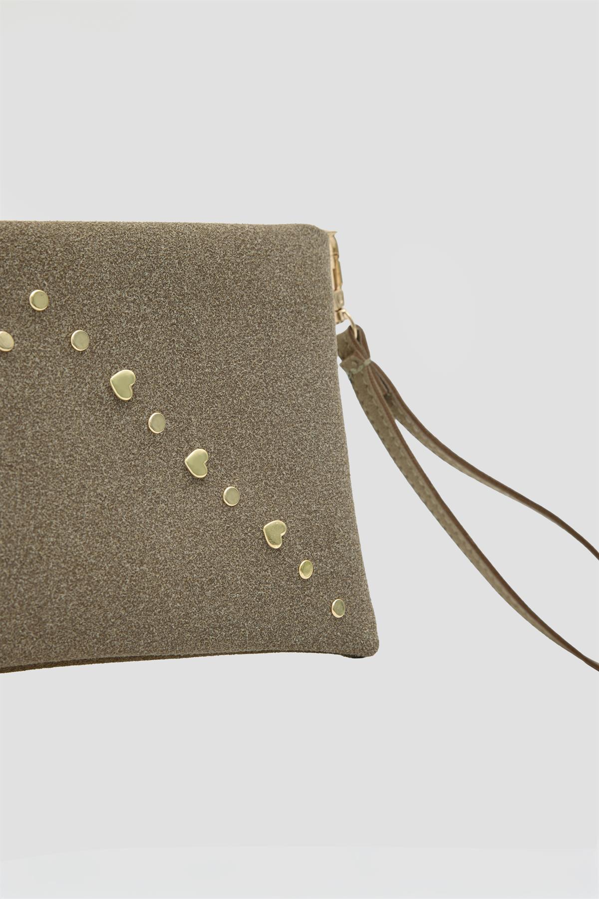 Geez Troklu Clutch Çanta Vizon