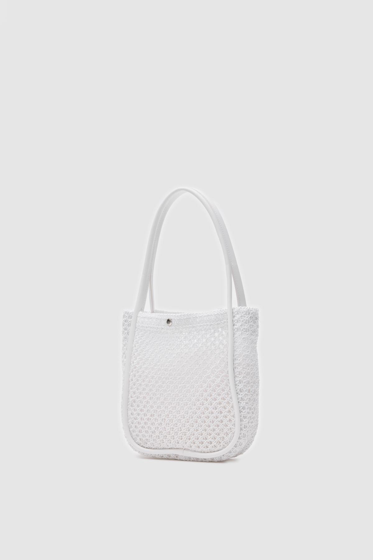 Palma Handmade Midi Hasır Omuz Çantası Beyaz