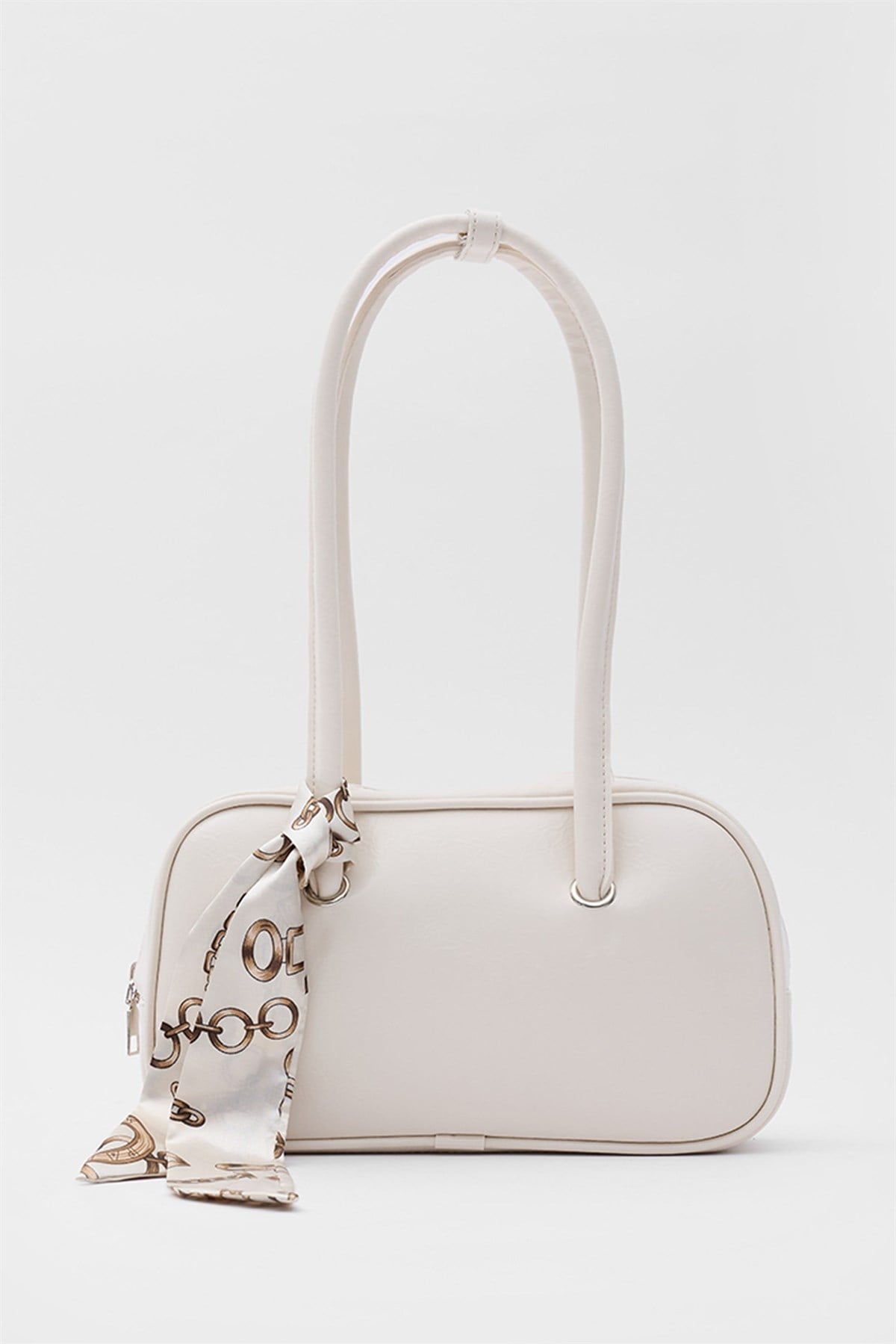 Beau Fular Detaylı Baget Çanta Krem
