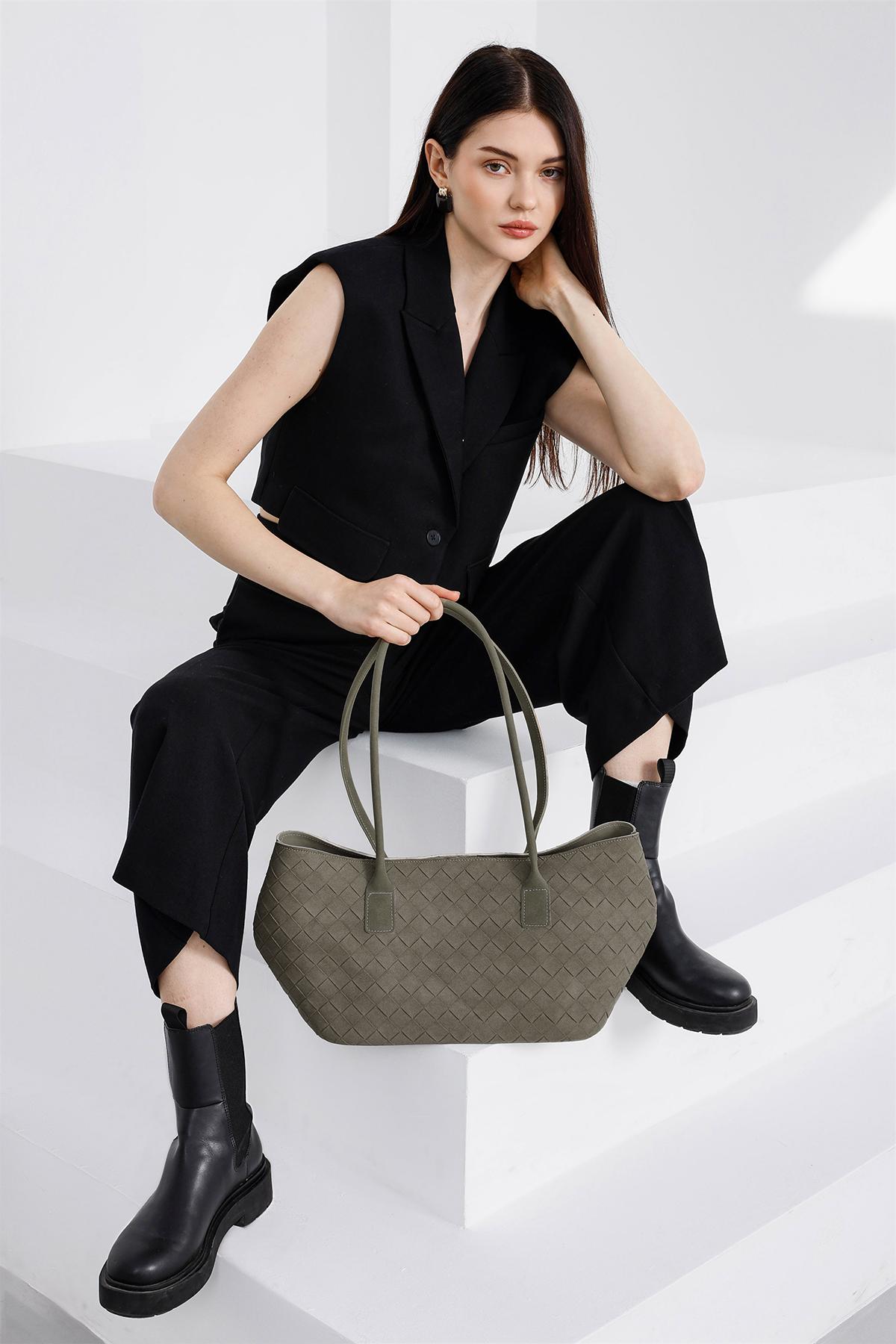 Veneta Süet Shopper Omuz Çantası Vizon