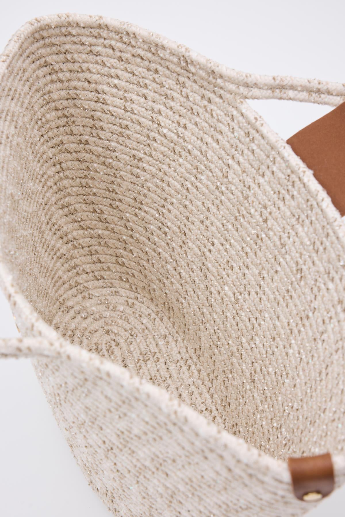 Duffy Kapaklı Handmade Hasır Tote Çanta Simli Ekru