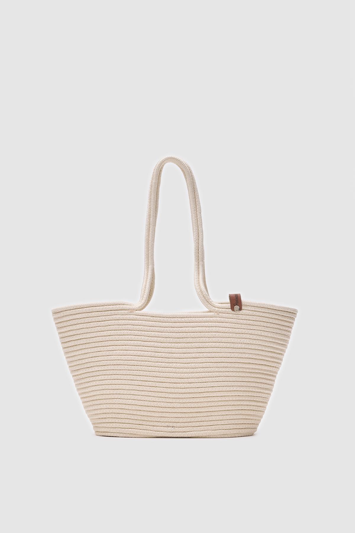 Dorena Handmade Hasır Omuz Çantası Krem
