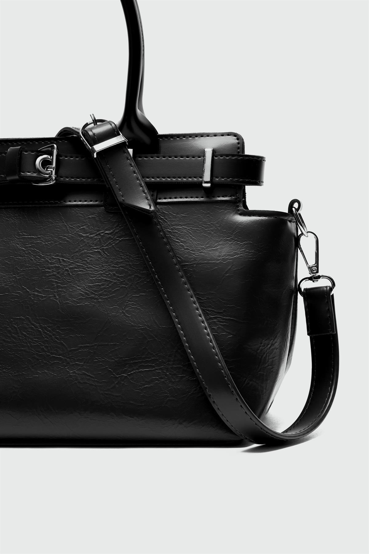 Twin Kemer Toka Detaylı Omuz Çanta Siyah