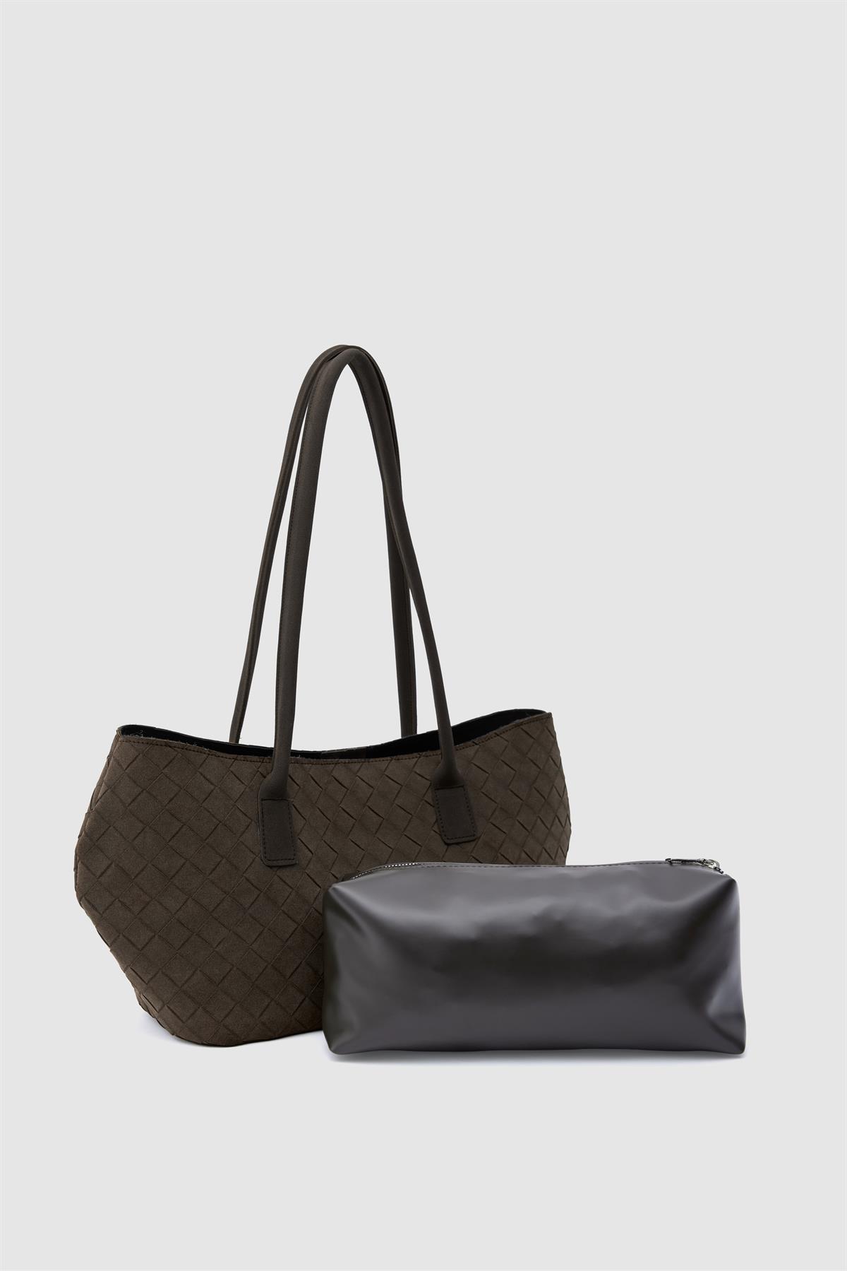Veneta Süet Shopper Omuz Çantası Kahve