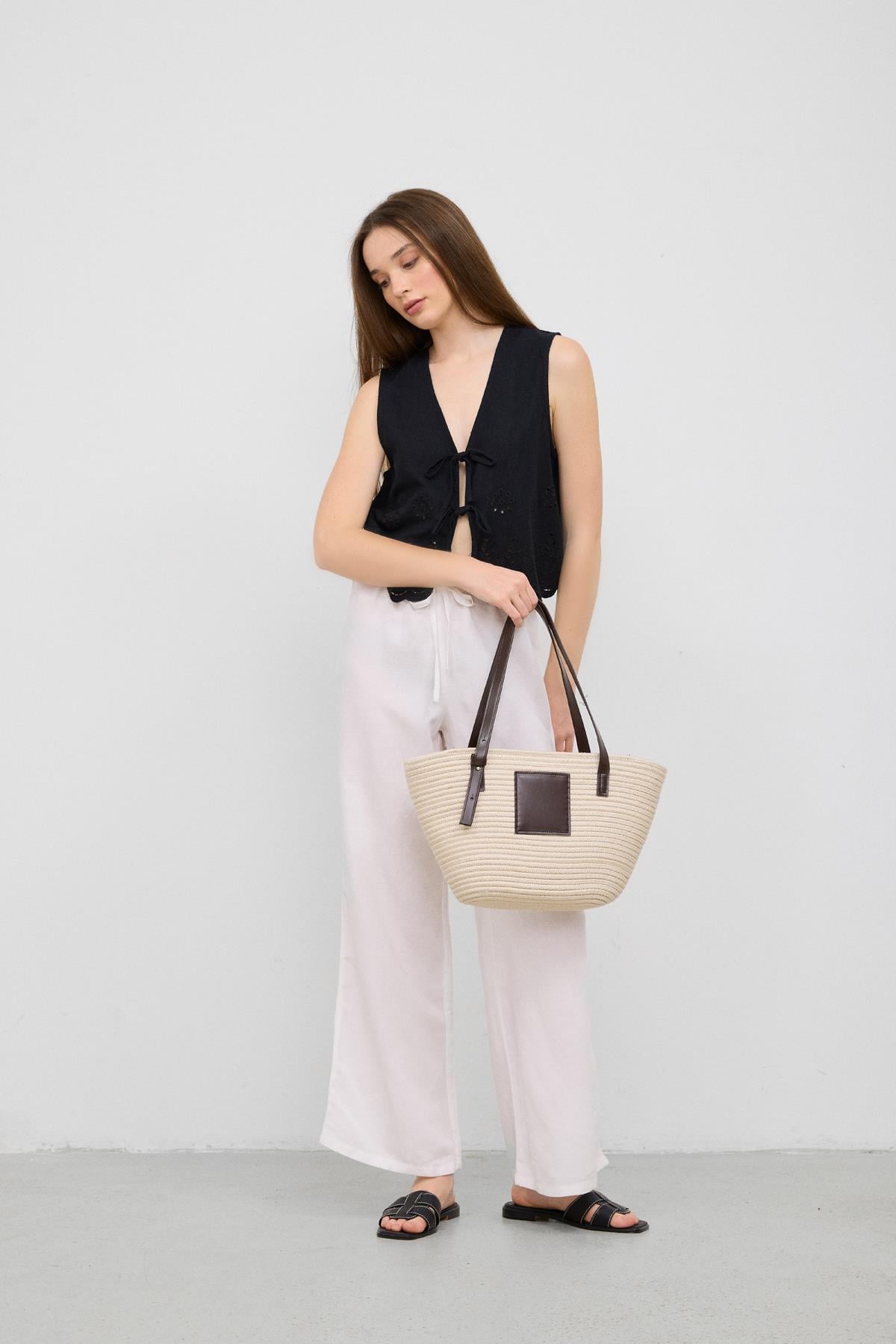 Vittoria Handmade Hasır Çanta Krem
