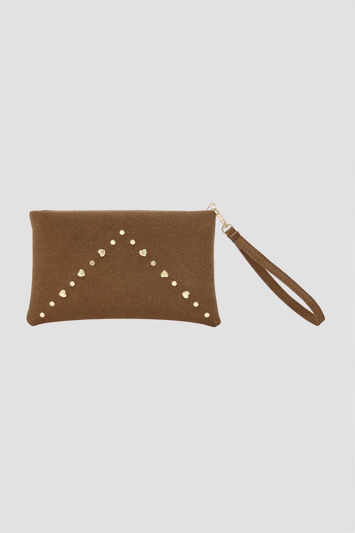 Geez Troklu Clutch Çanta Taba