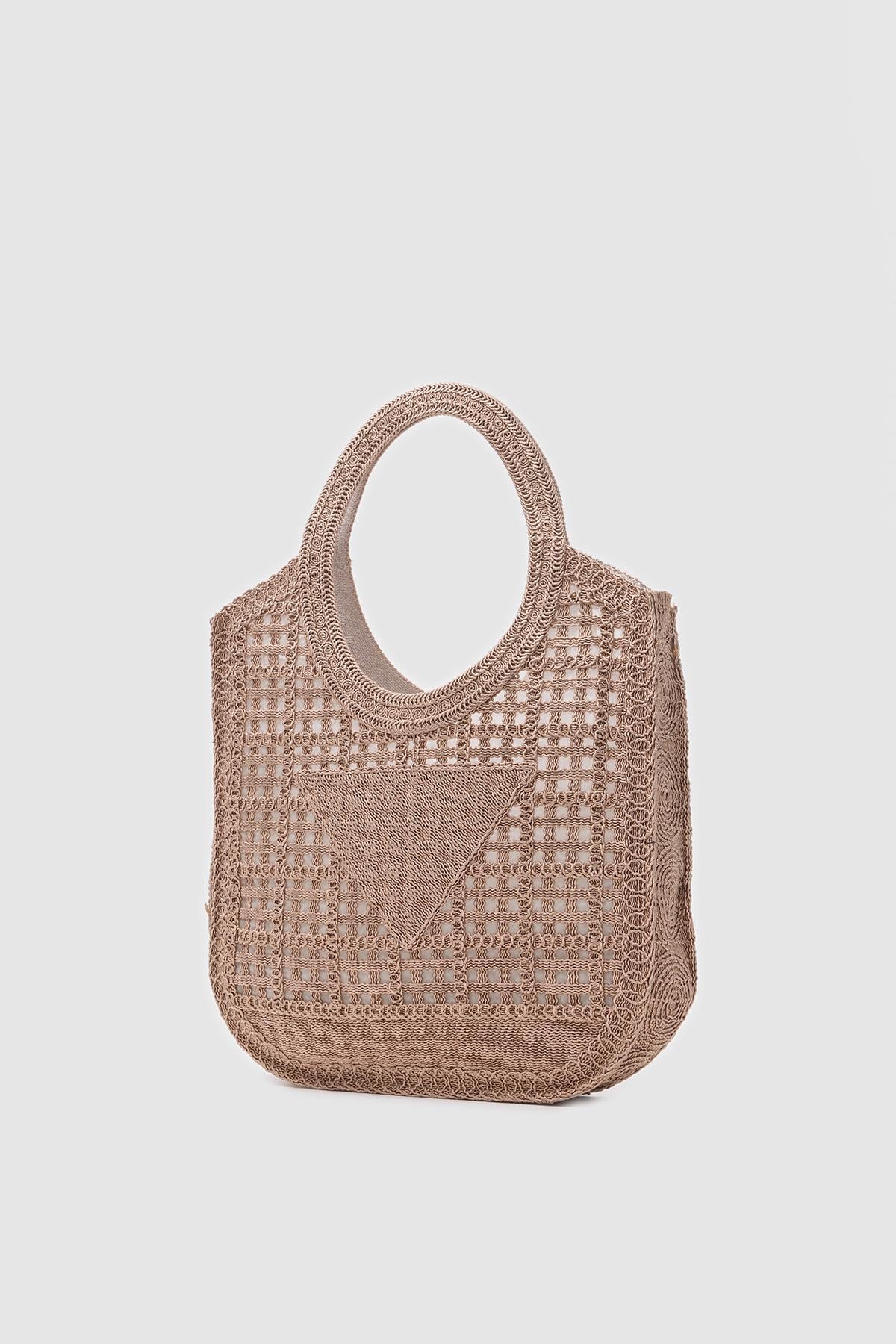 Vicolo Handmade Makrome Tote Çanta Vizon