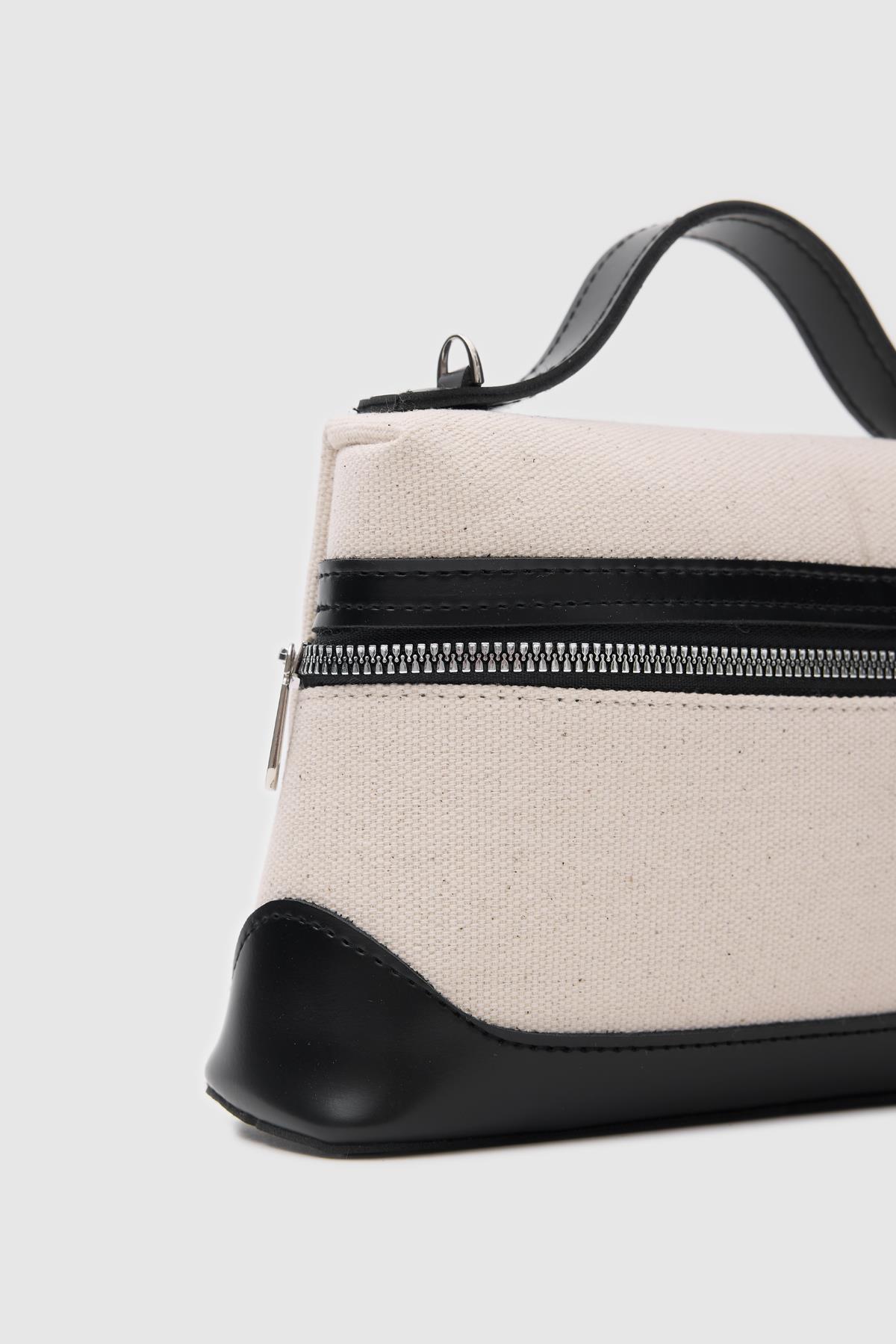 Yoko Box Bag El ve Çapraz Omuz Çanta Krem-Siyah