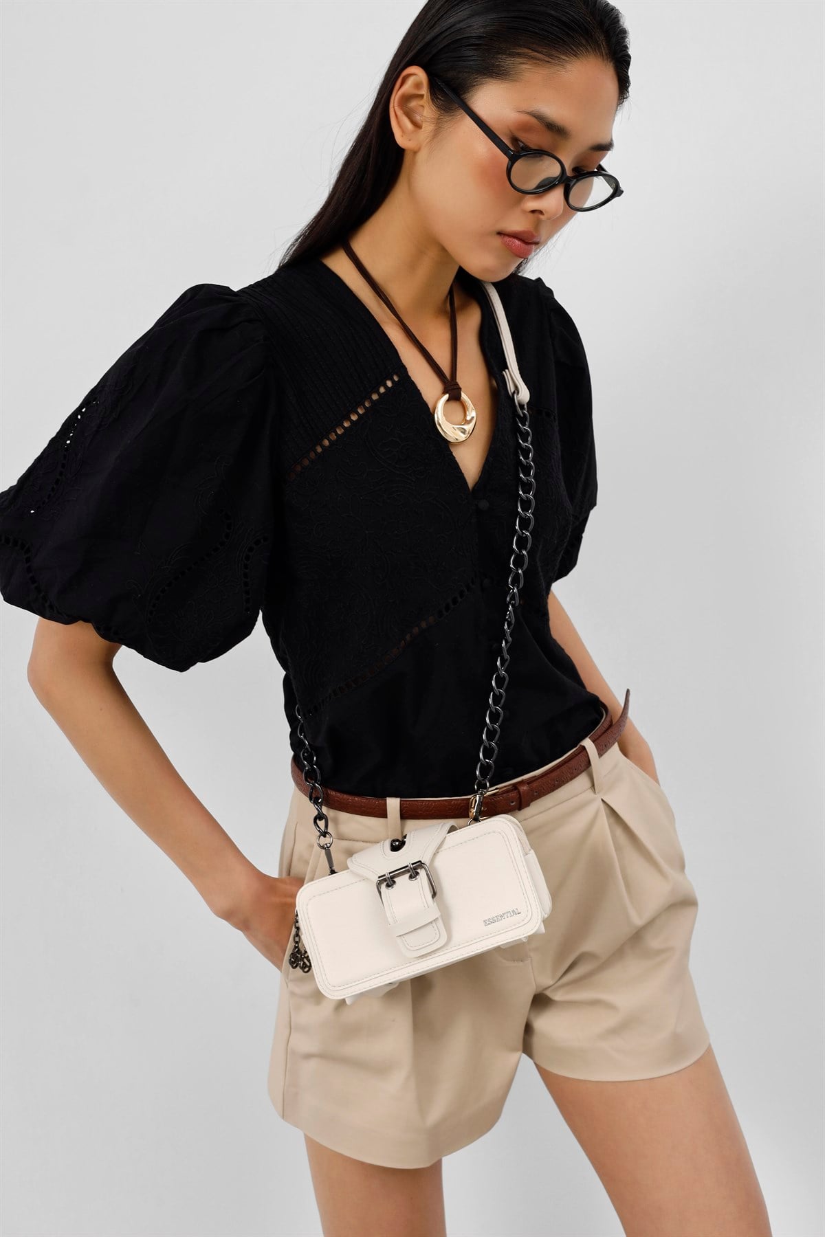 Movo Çok Gözlü Çapraz Çanta Krem