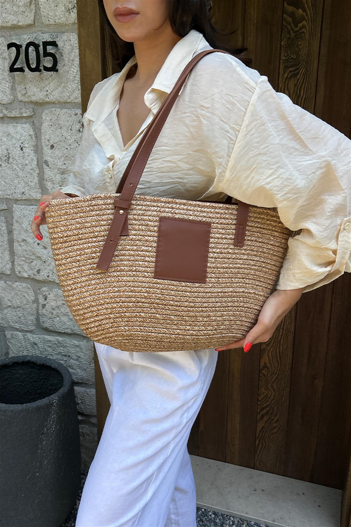 Vittoria Handmade Hasır Çanta Vizon