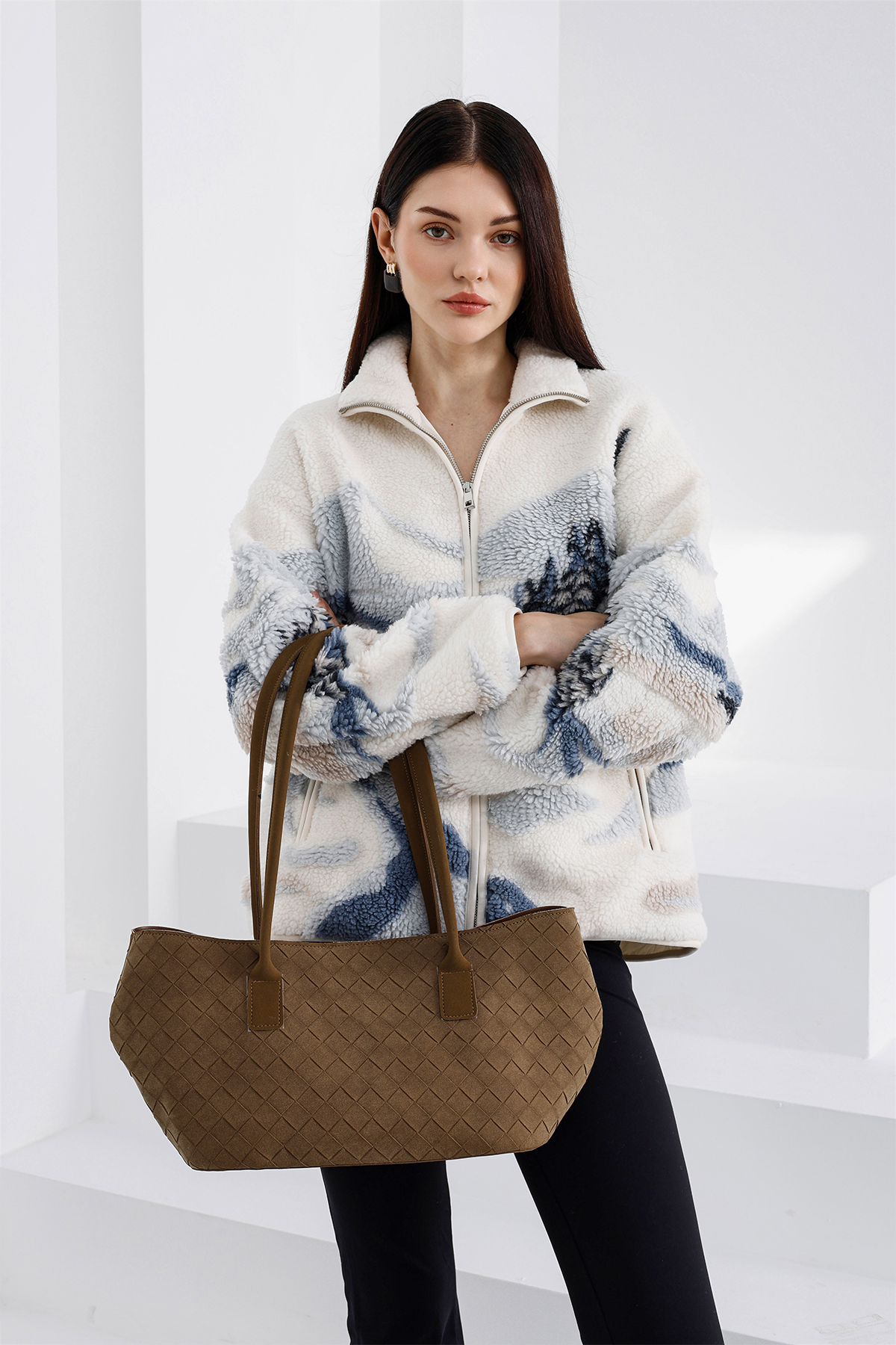 Veneta Süet Shopper Omuz Çantası Taba