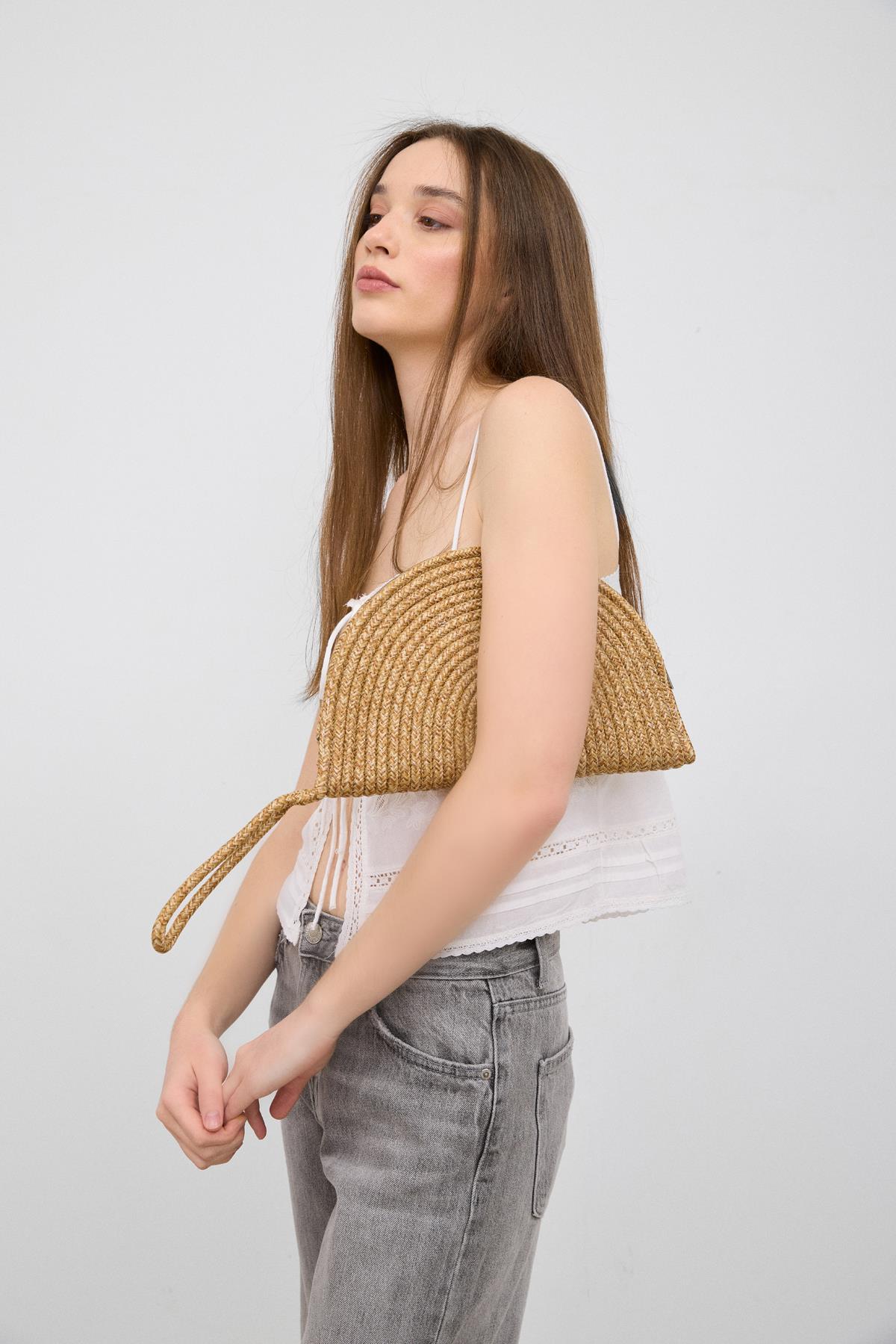 Most Hasır Clutch Çanta Vizon