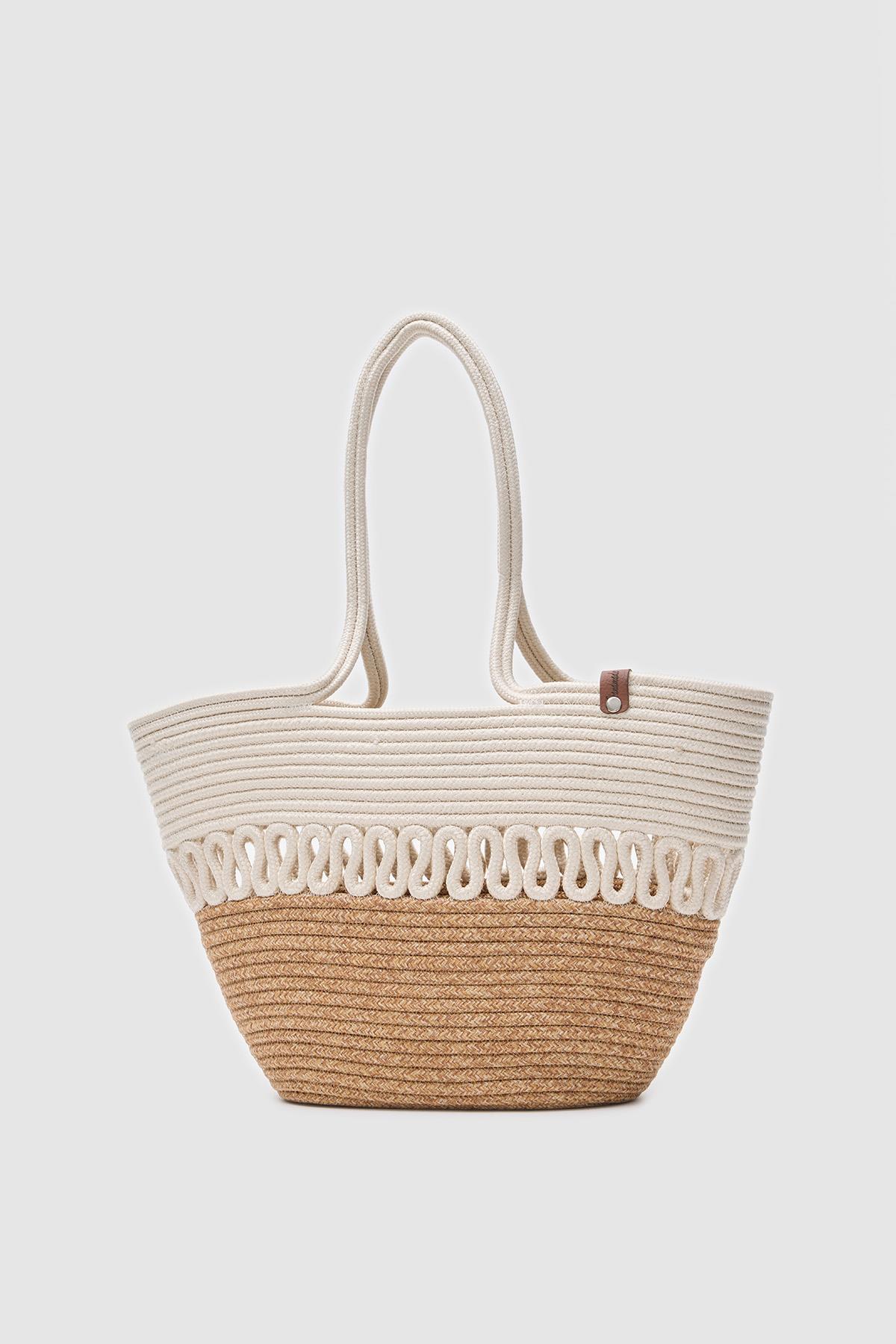 Miami Handmade Hasır Omuz Çantası Krem
