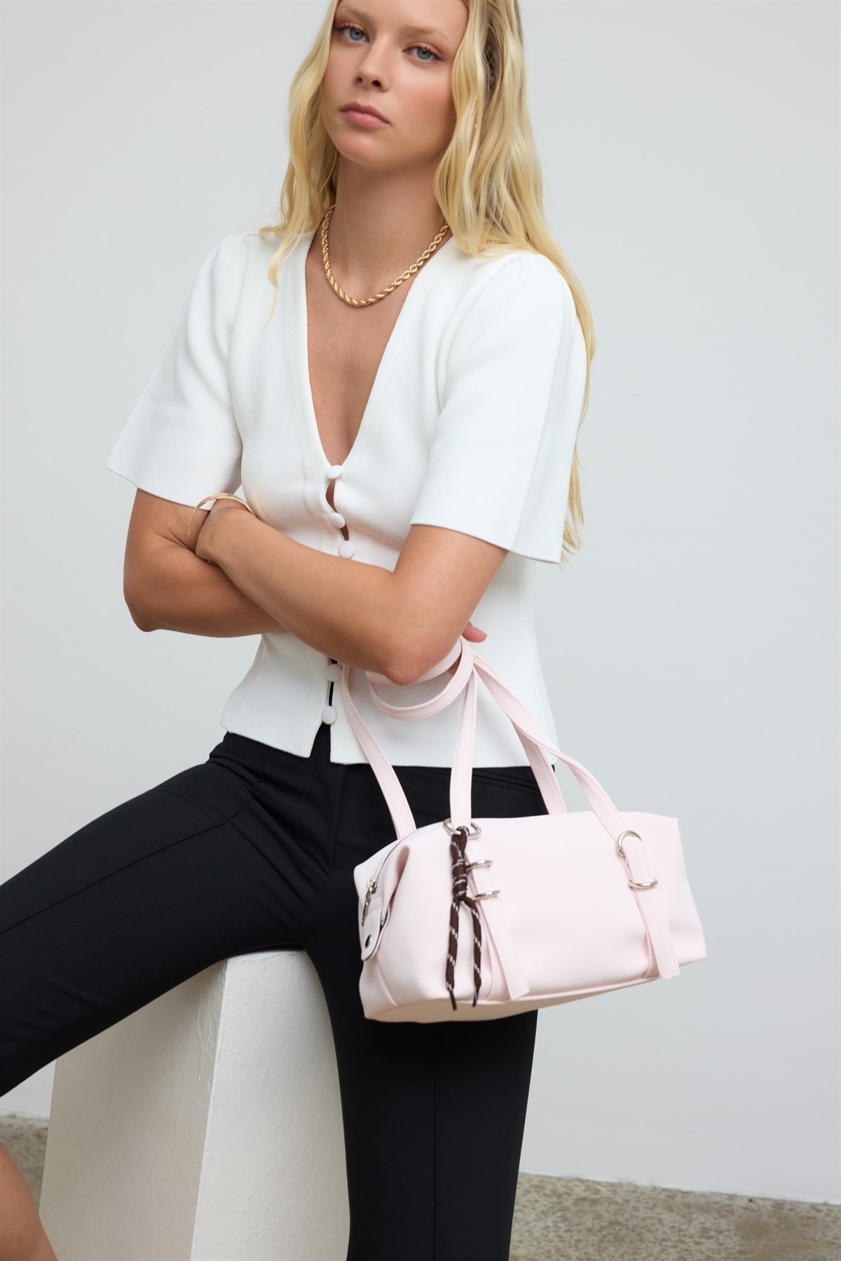 Gia Charmlı Oval Çanta Pudra Pembe