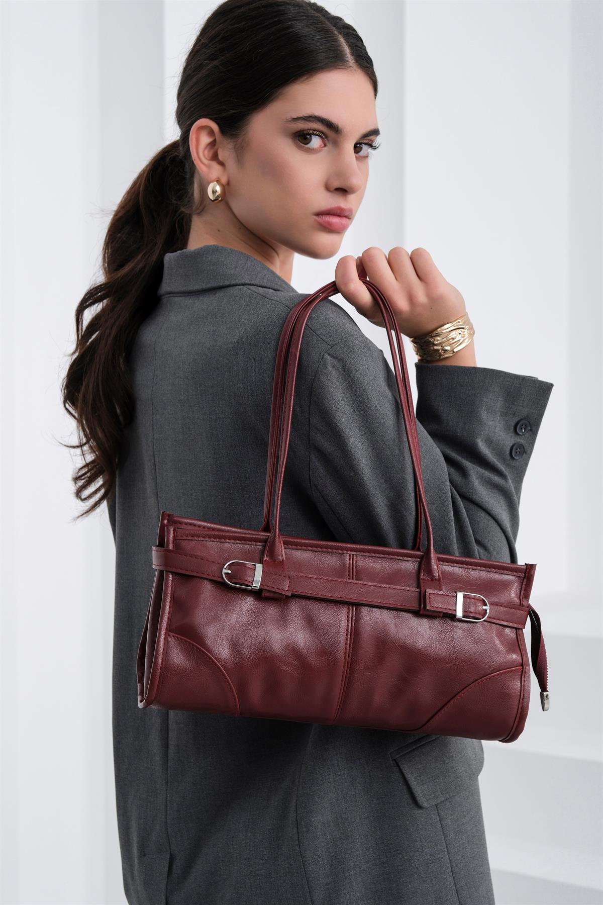 Enyola Vintage Baget Çanta Bordo
