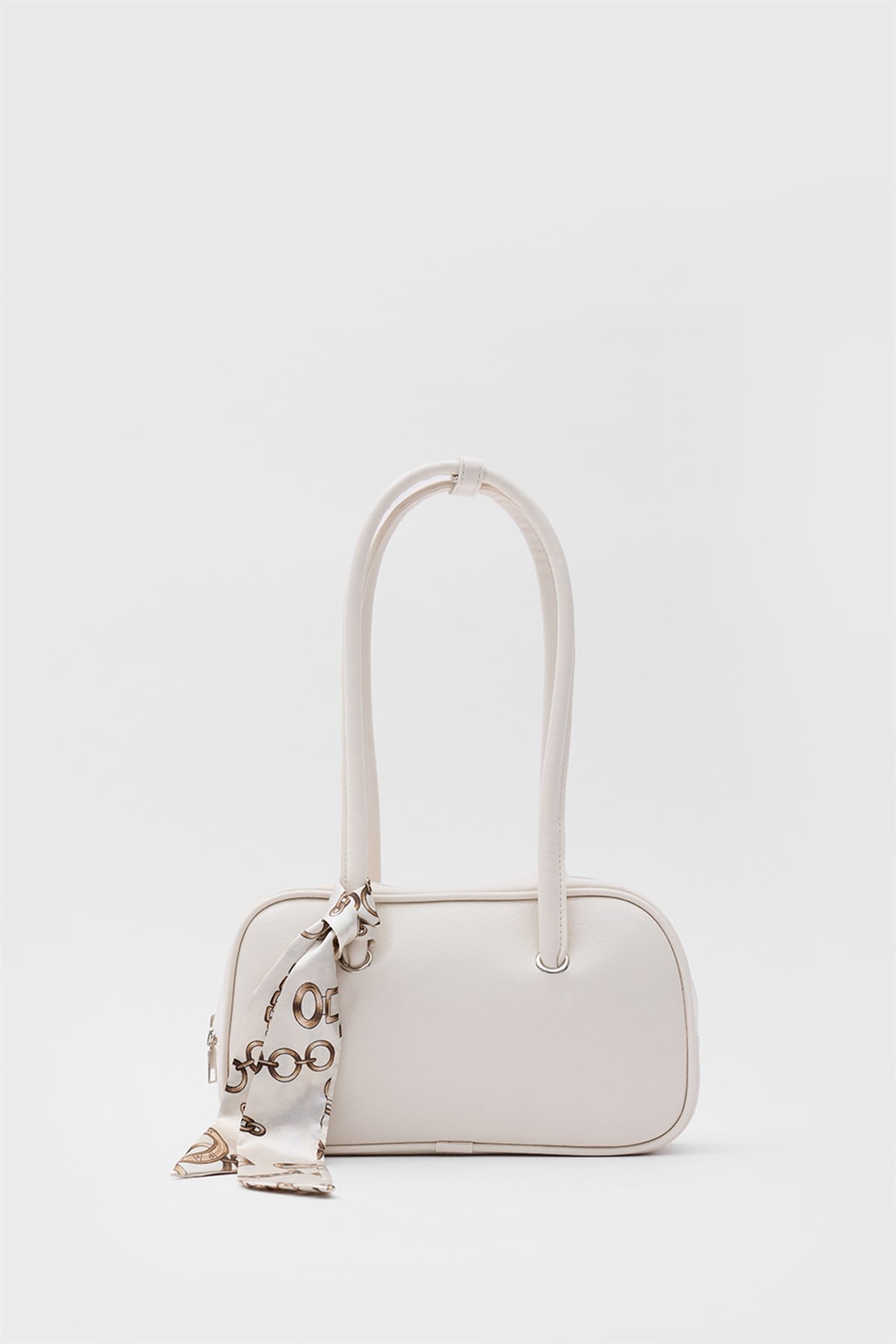 Beau Fular Detaylı Baget Çanta Krem