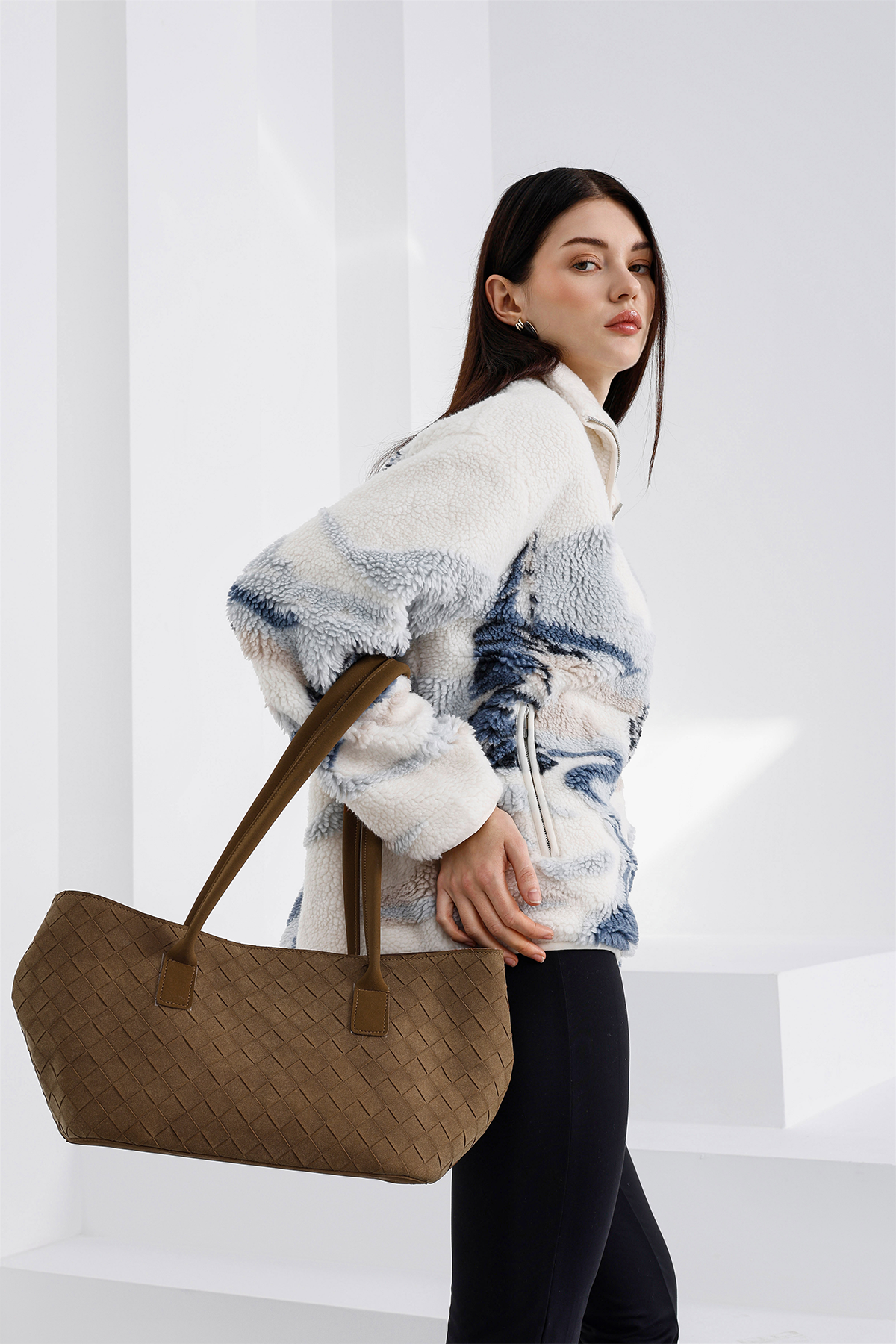 Veneta Süet Shopper Omuz Çantası Taba