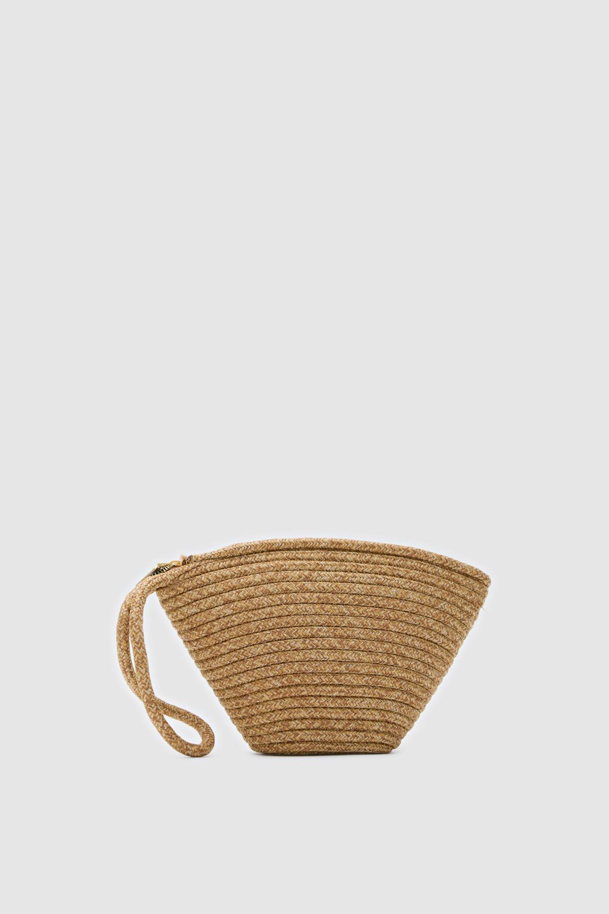Rome Handmade Hasır Clutch Çanta Vizon