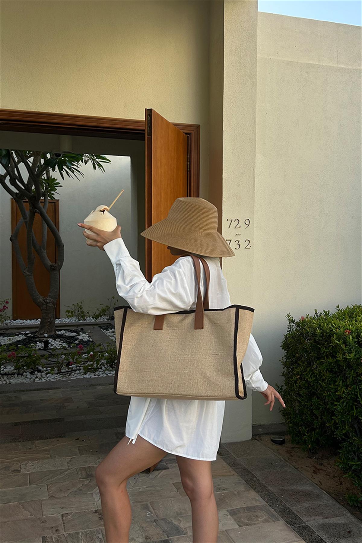 Arc X Large Hasır Tote Bag Kahverengi