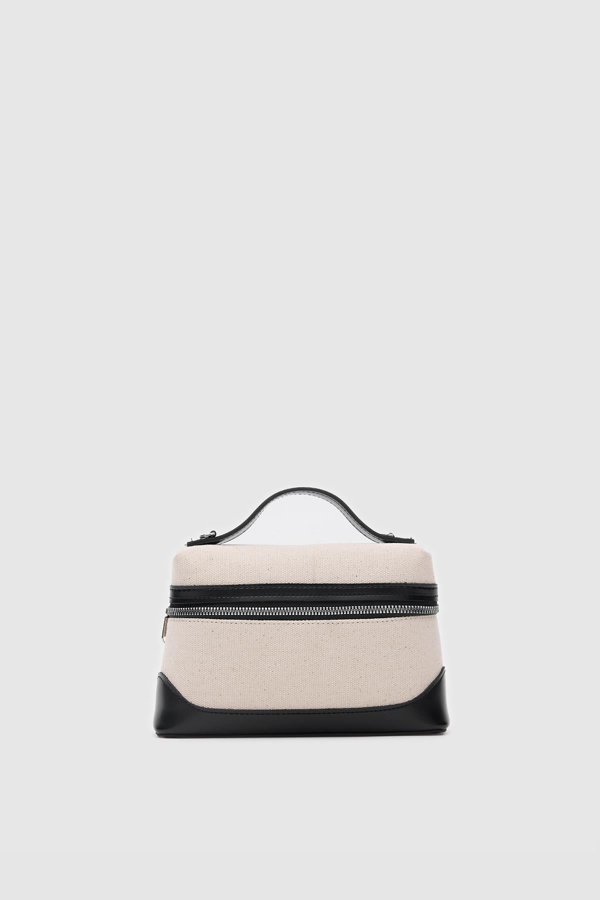 Yoko Box Bag El ve Çapraz Omuz Çanta Krem-Siyah