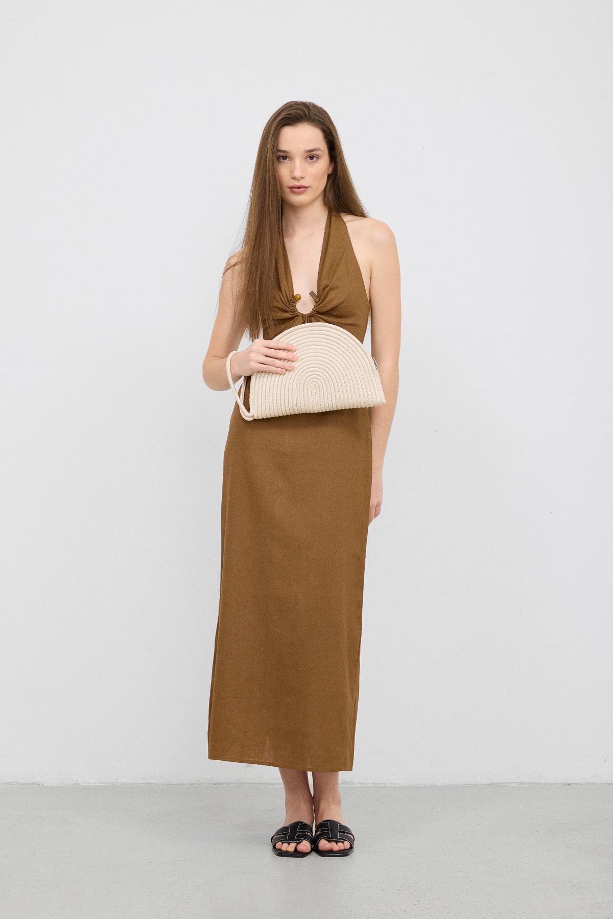 Most Hasır Clutch Çanta Krem