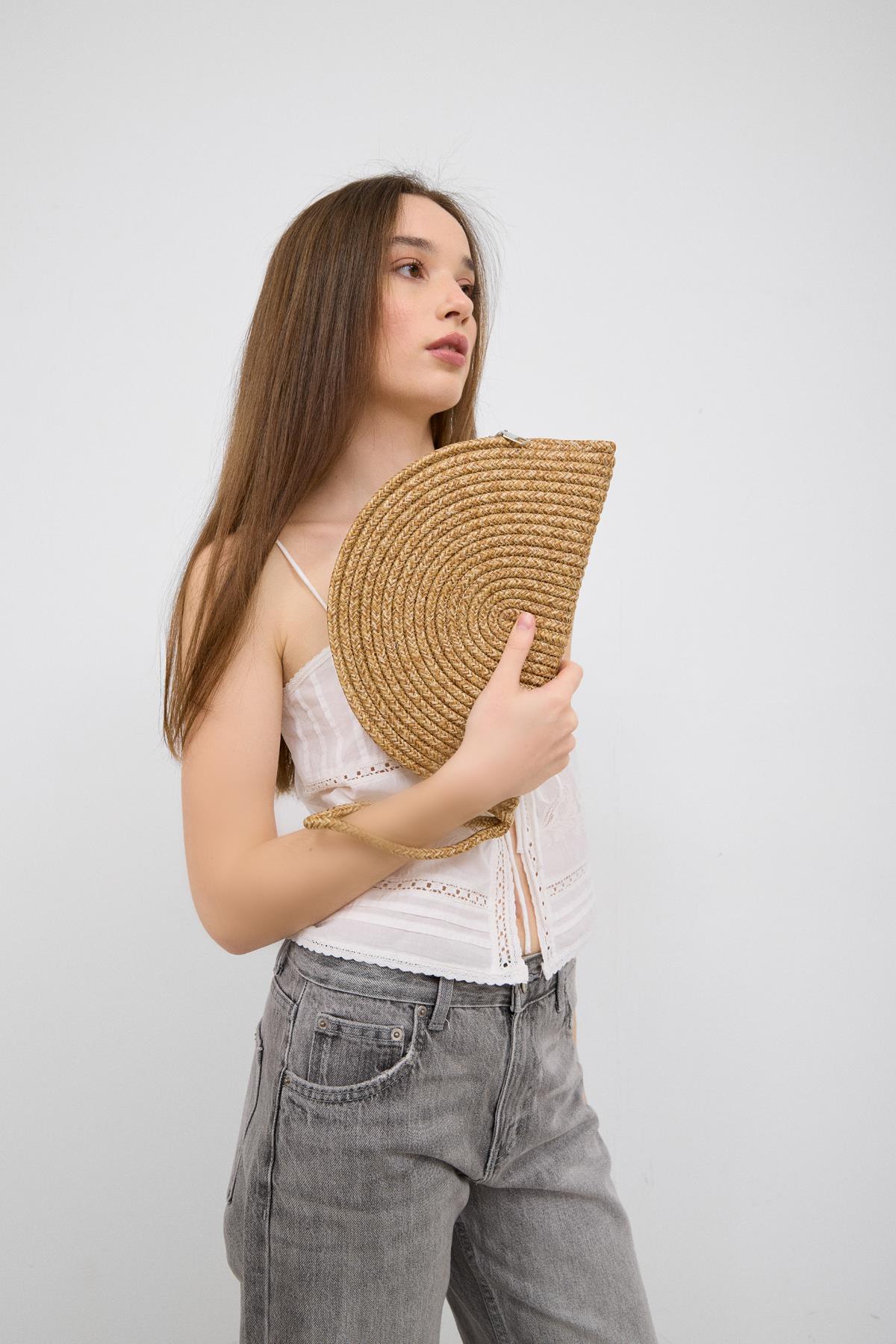 Most Hasır Clutch Çanta Vizon