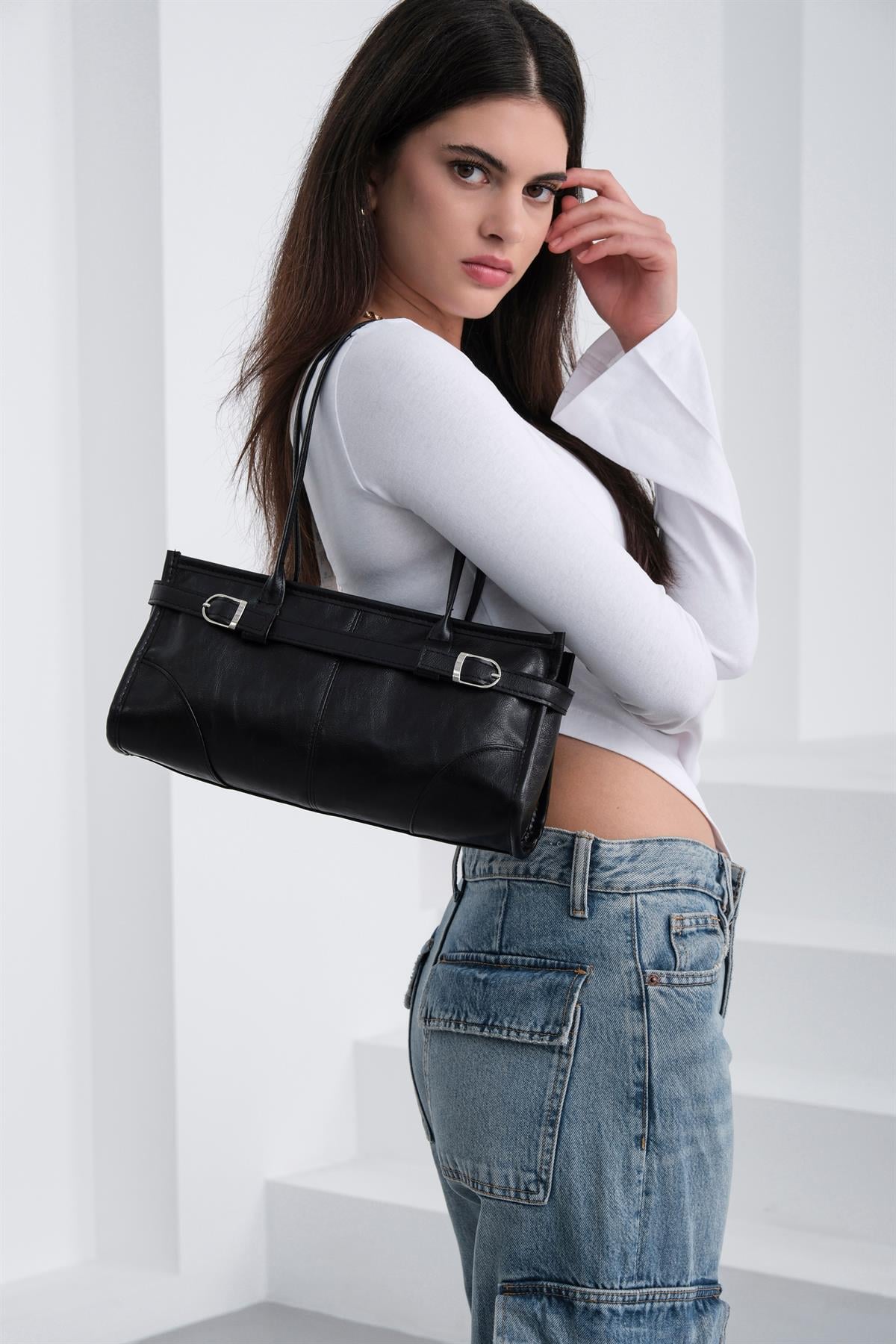 Enyola Vintage Baget Çanta Siyah