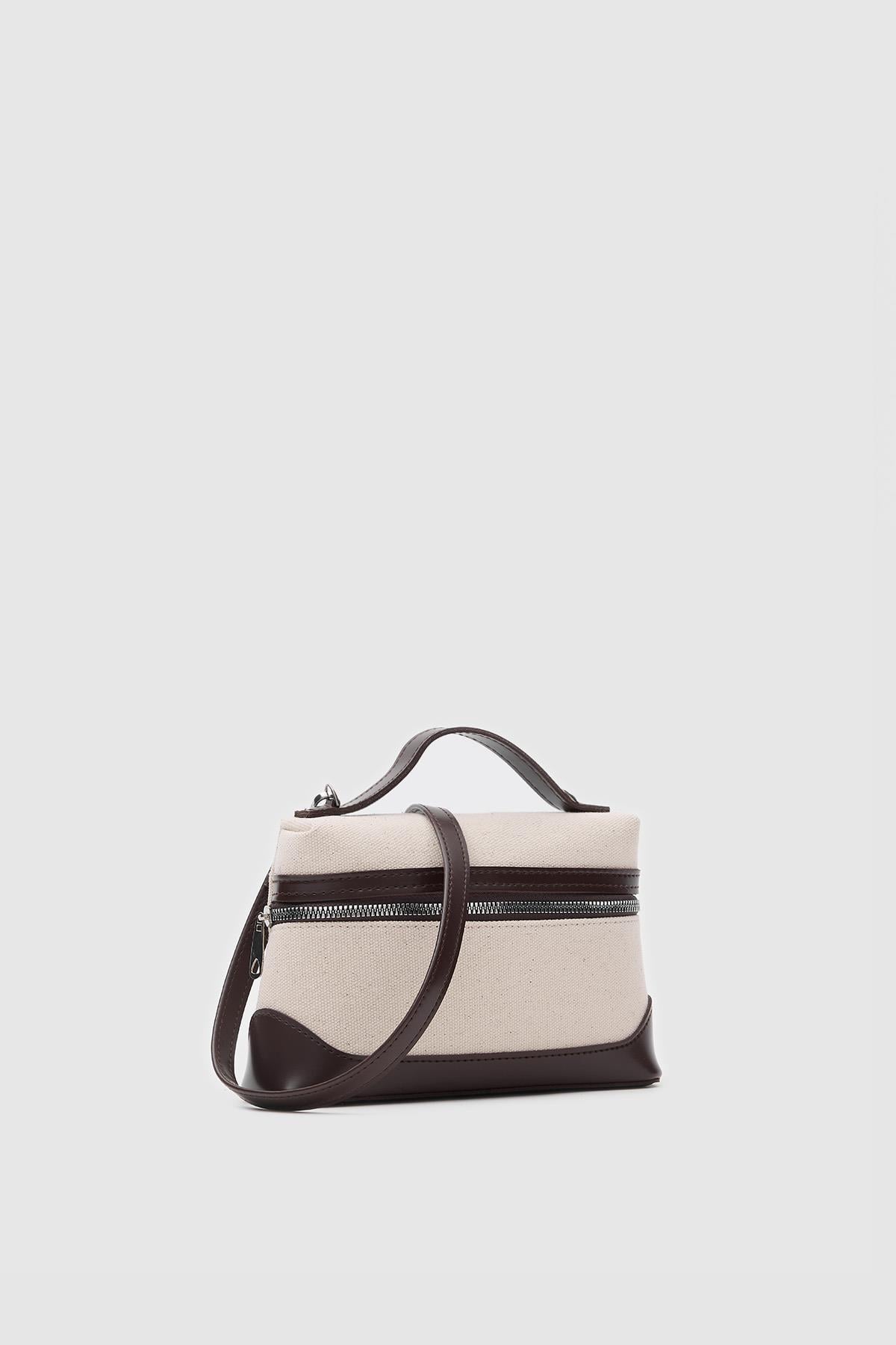 Yoko Box Bag El ve Çapraz Omuz Çanta Krem-Kahve