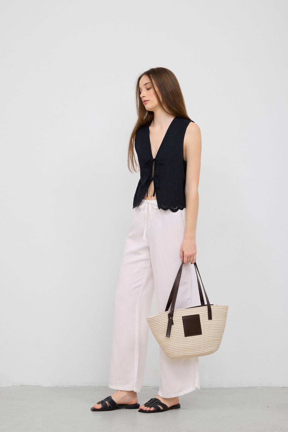 Vittoria Handmade Hasır Çanta Krem