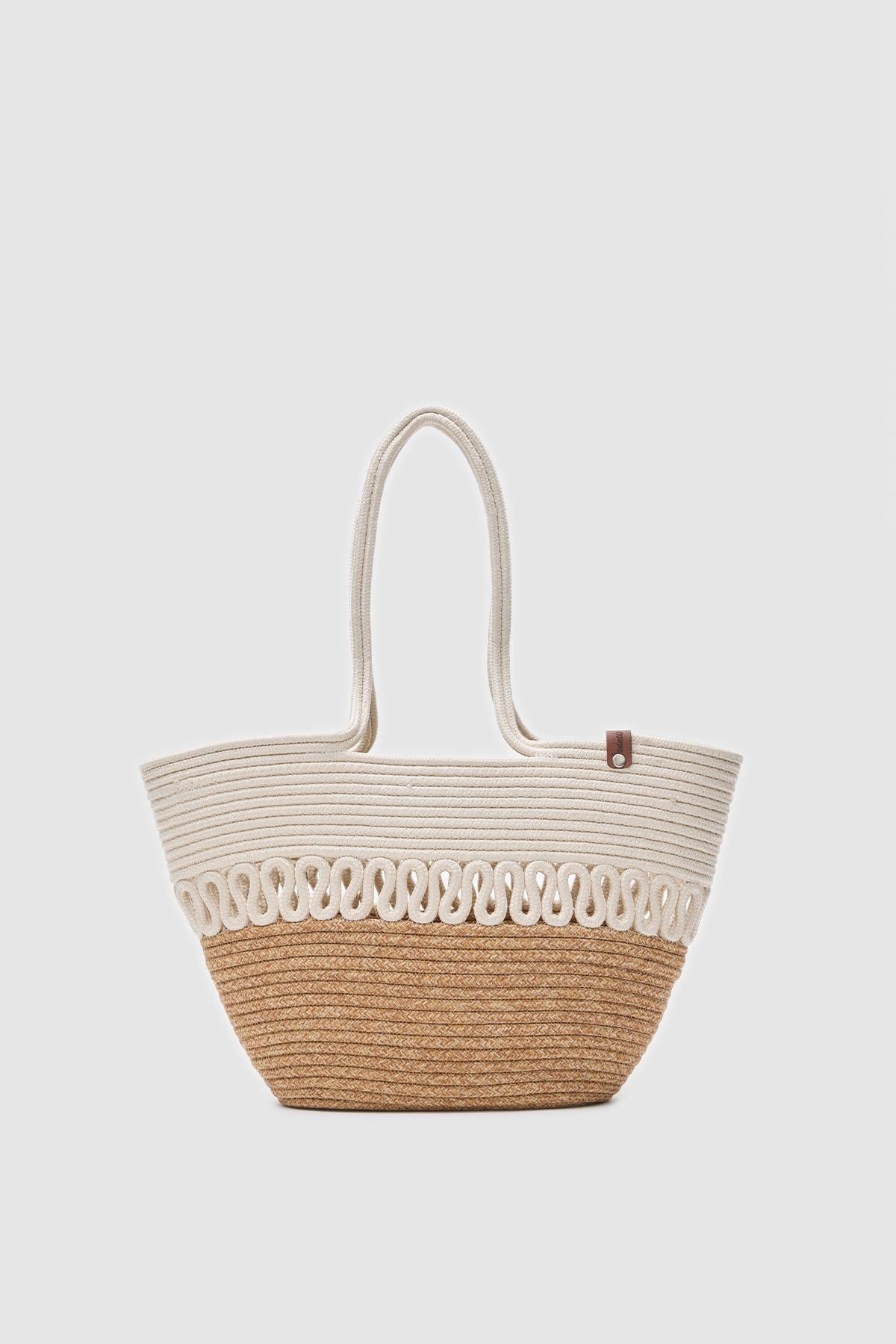 Miami Handmade Hasır Omuz Çantası Krem