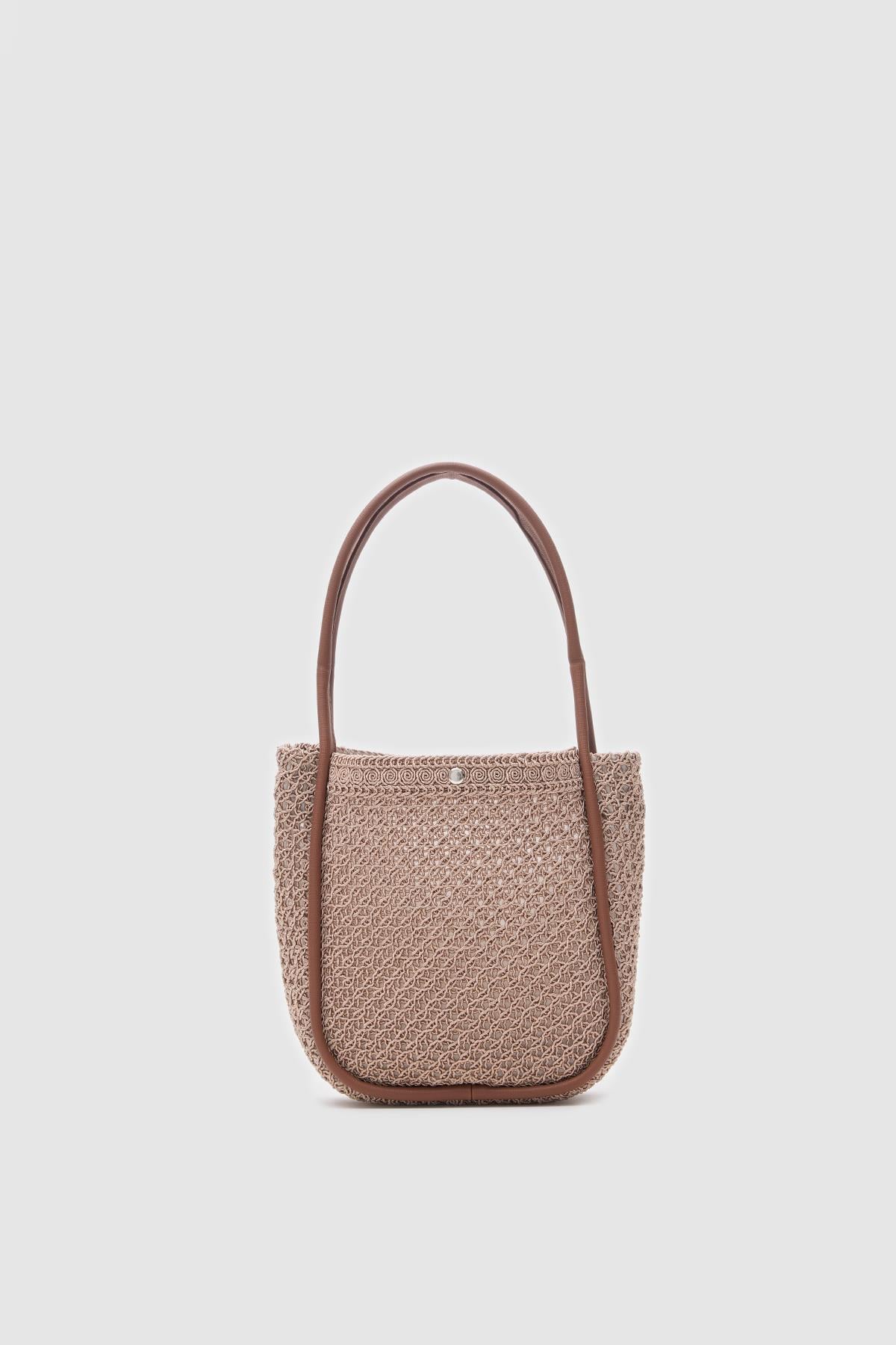 Palma Handmade Midi Hasır Omuz Çantası Vizon